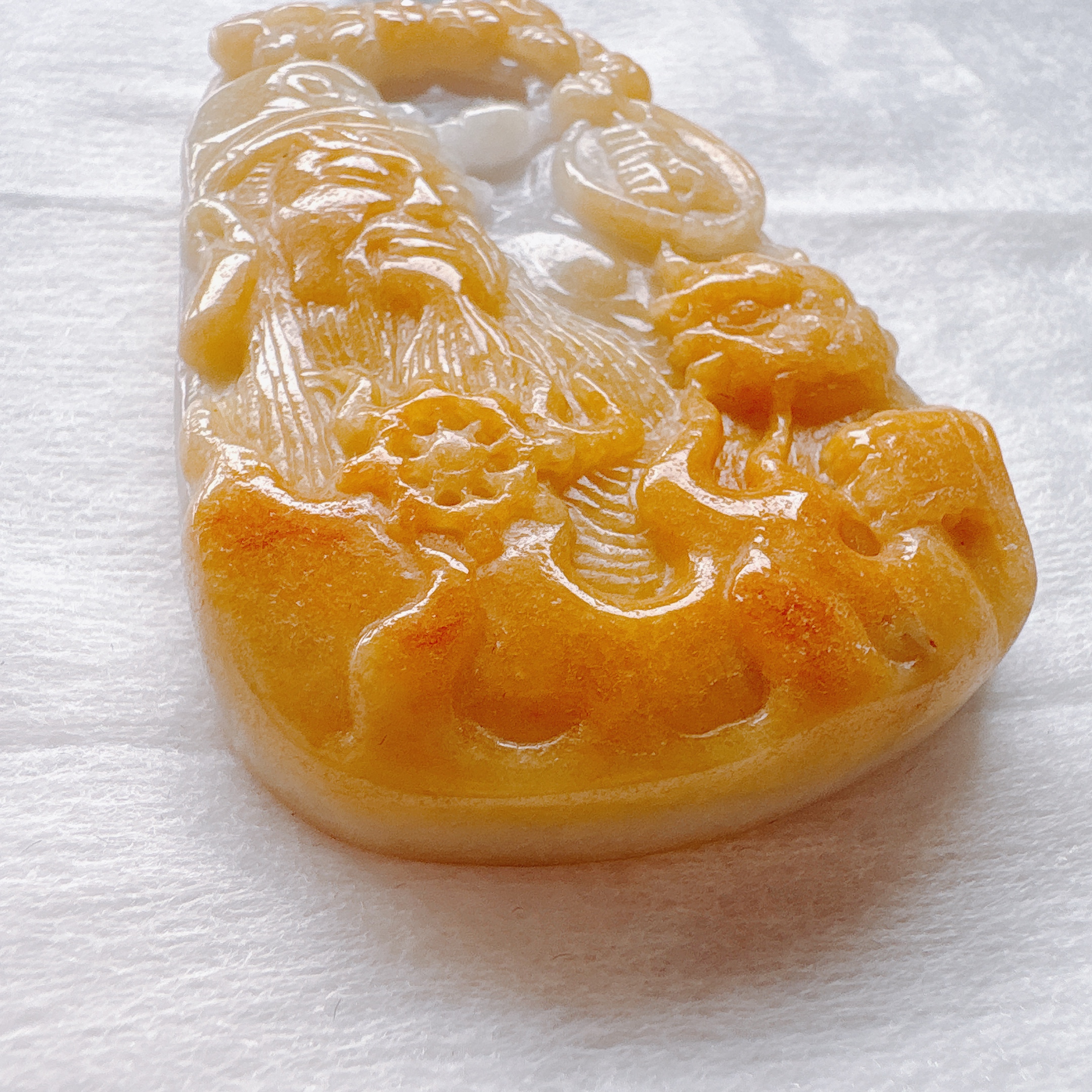 73mm White Honey-Golden Jadeite Guangong Dragon Pendant