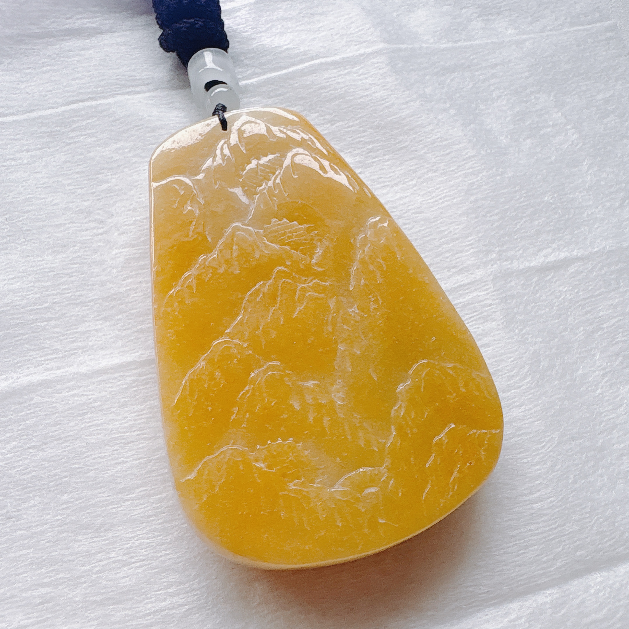 73mm White Honey-Golden Jadeite Guangong Dragon Pendant