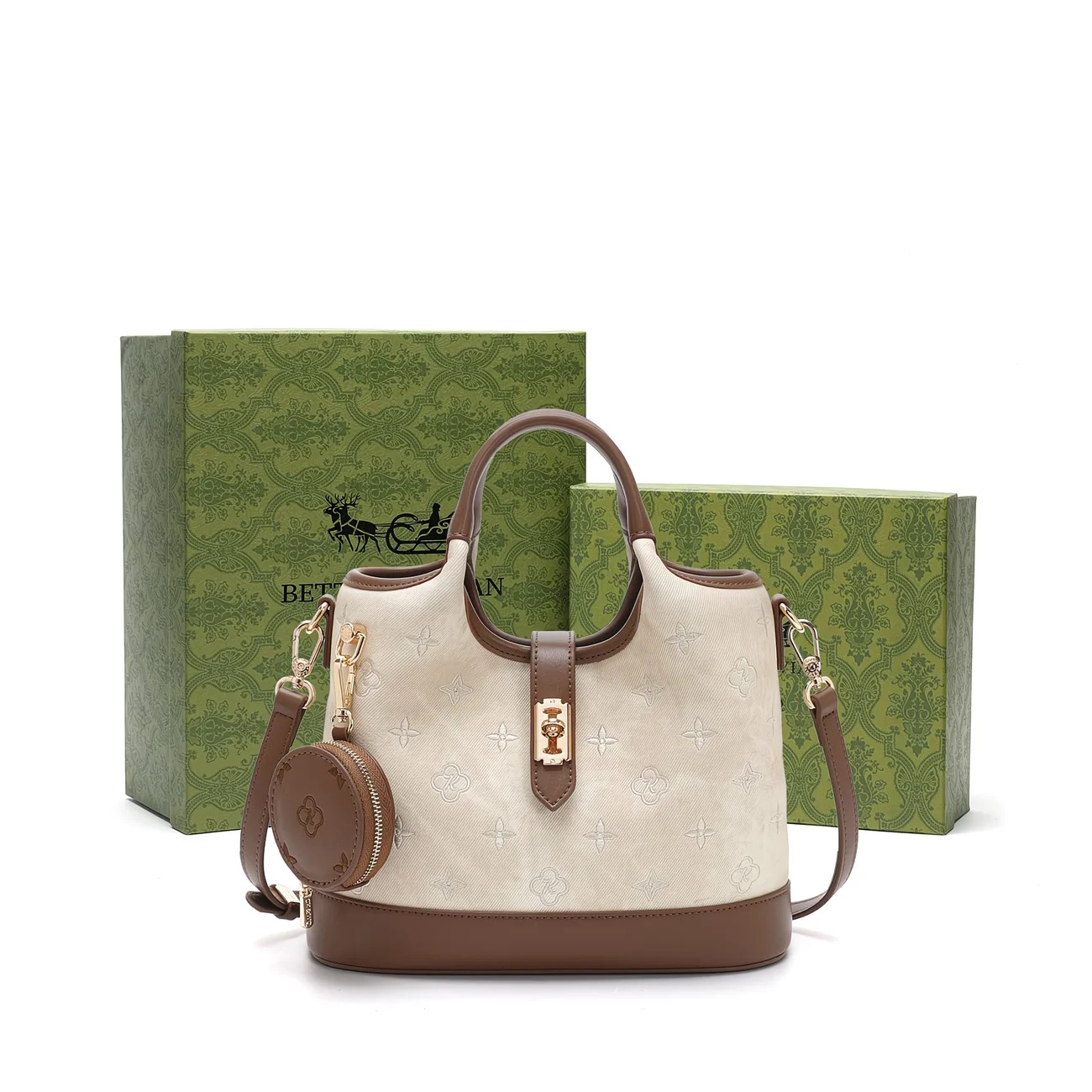 CK&WQ Paris Luxury Monogram Bucket Handbag (with Mini Pouch)