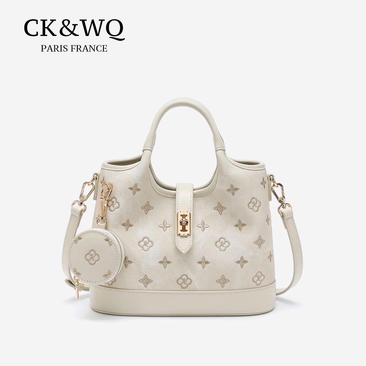 CK&WQ Paris Luxury Monogram Bucket Handbag (with Mini Pouch)