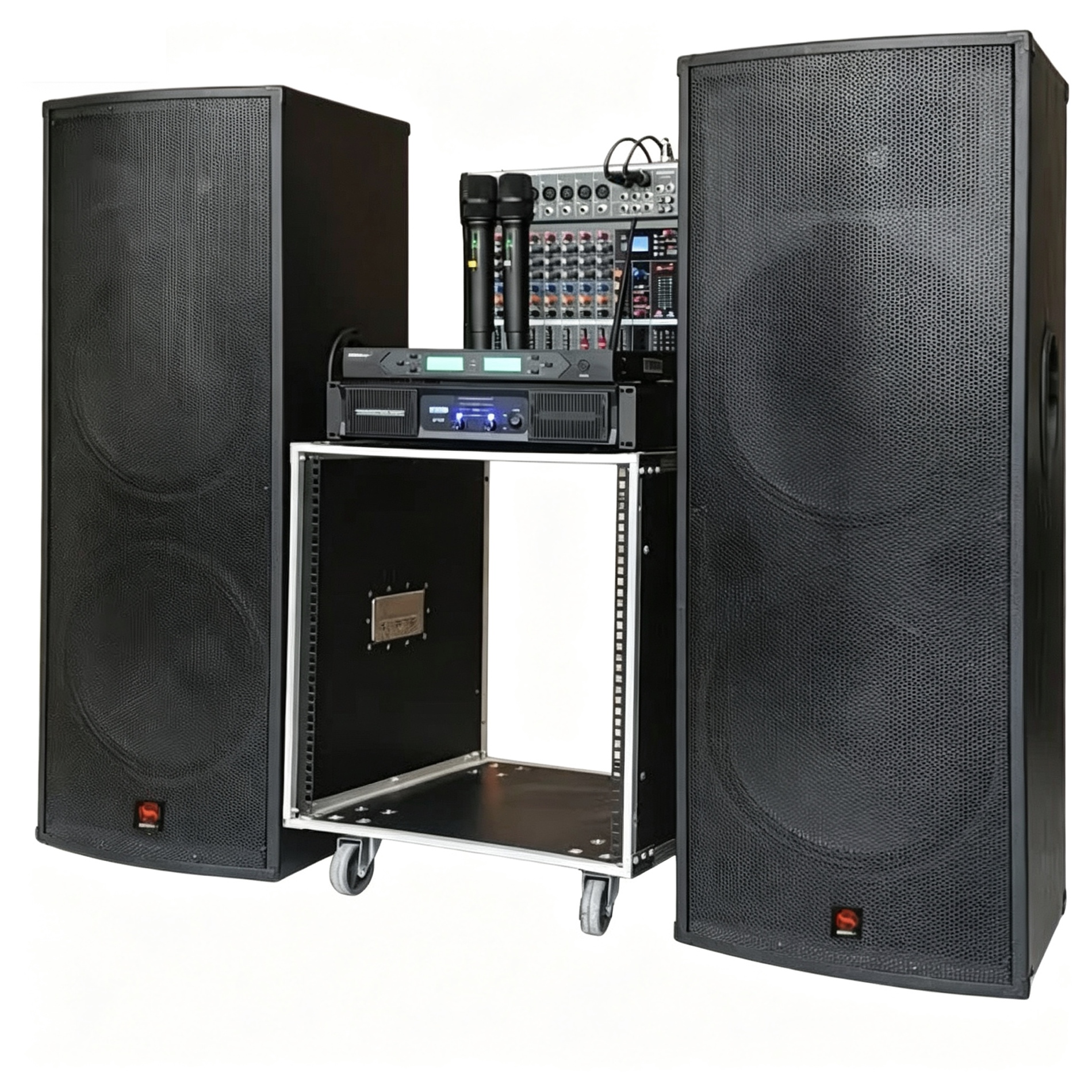 SHENGLE Dual 15 Inch Full Professional Stage PA Sound System Complete Set