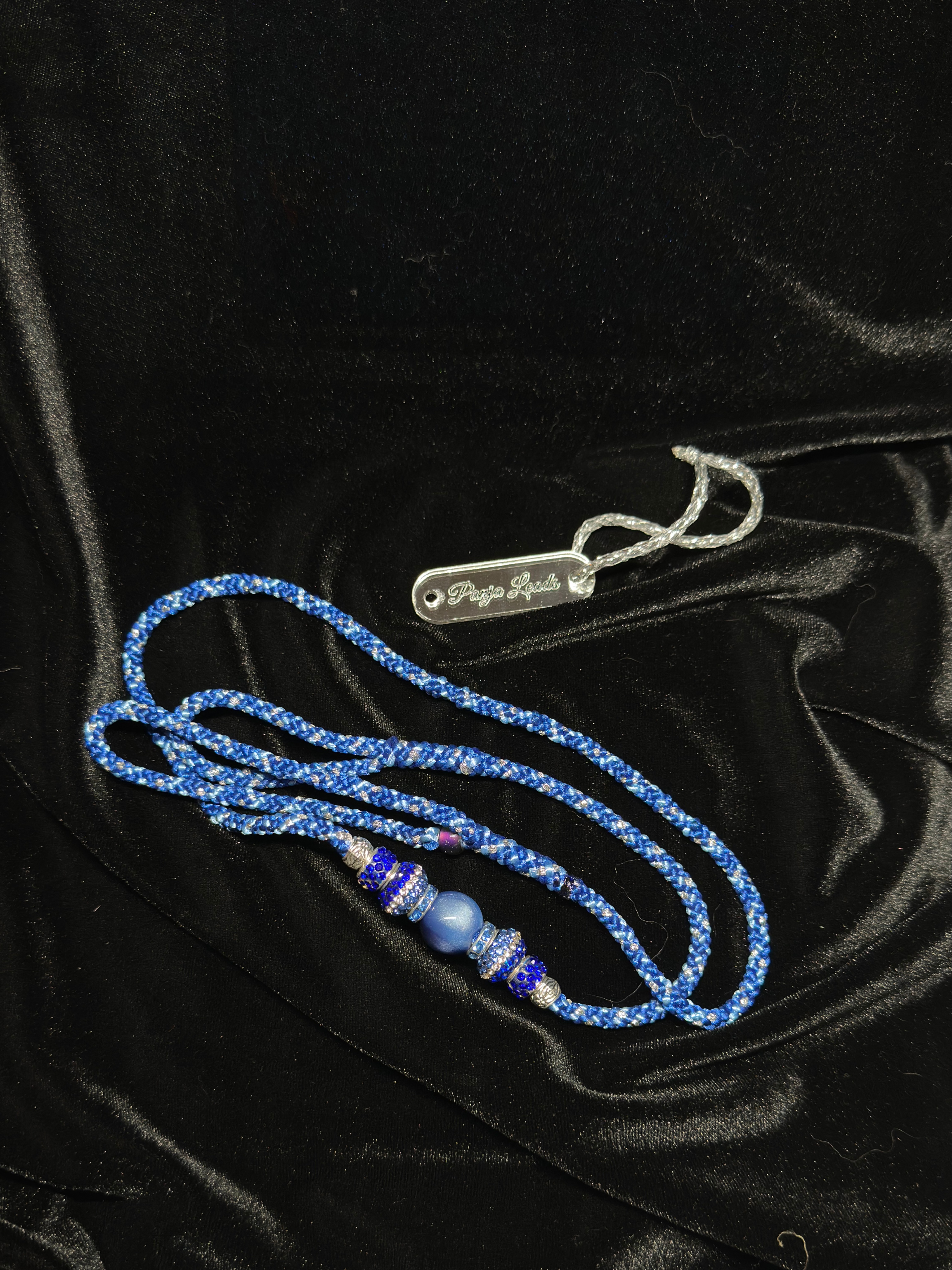 Moonlit Blue Braided Show Lead With Bead Cluster - 31 Inches