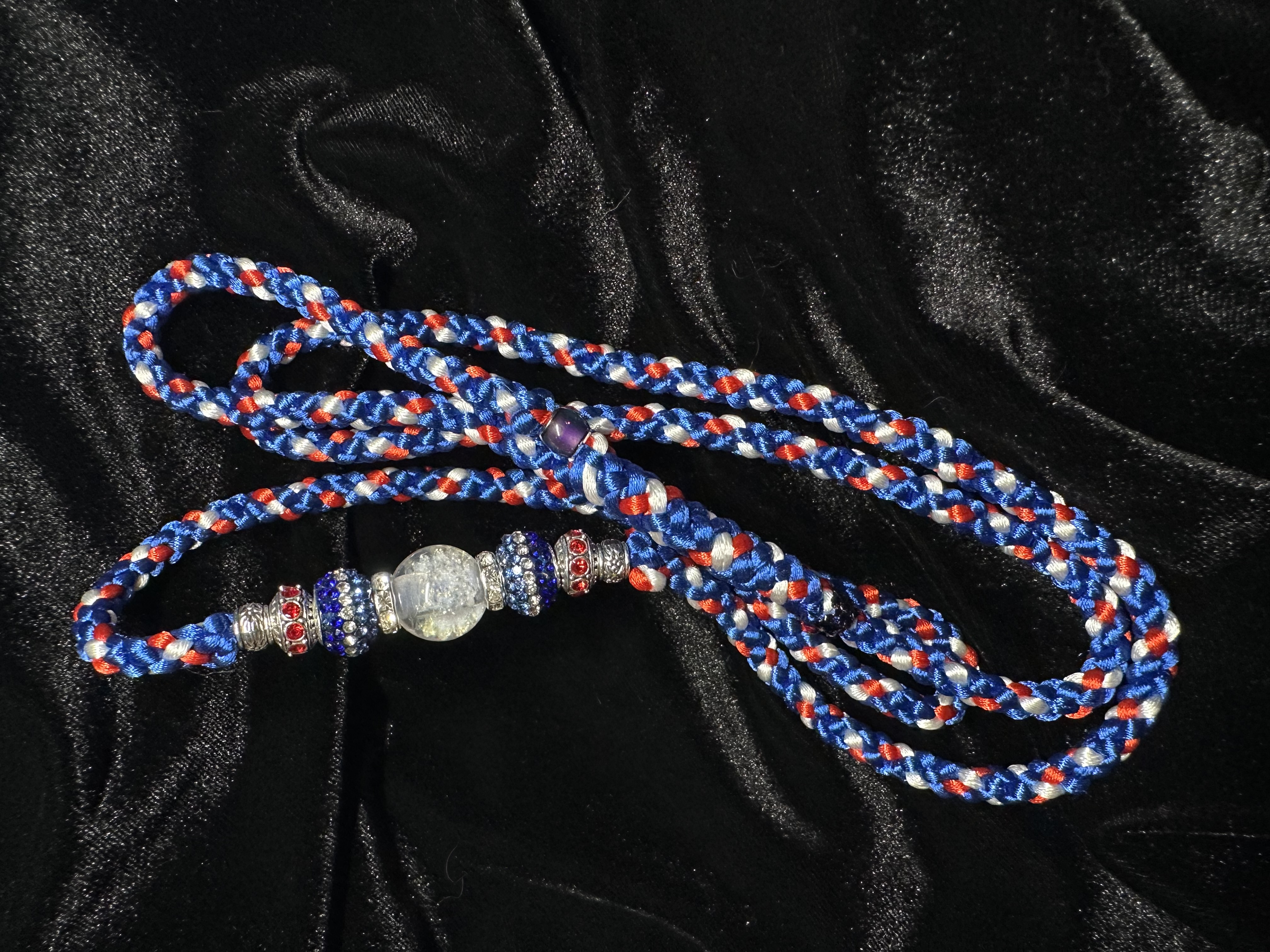 250th Red White and Blue Braided Show Lead With UV Bead Cluster  - 38 Inches