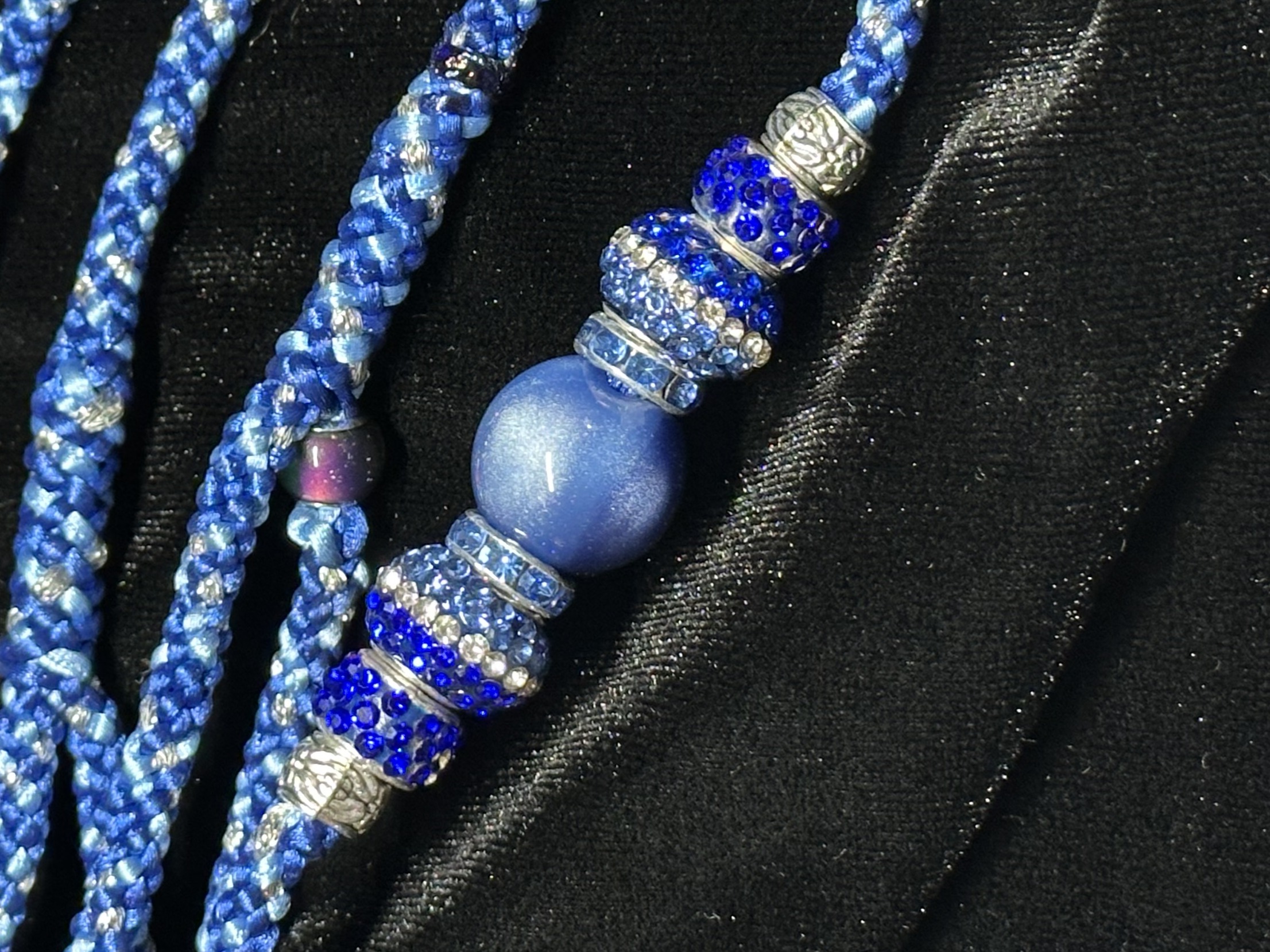 Moonlit Blue Braided Show Lead With Bead Cluster - 31 Inches