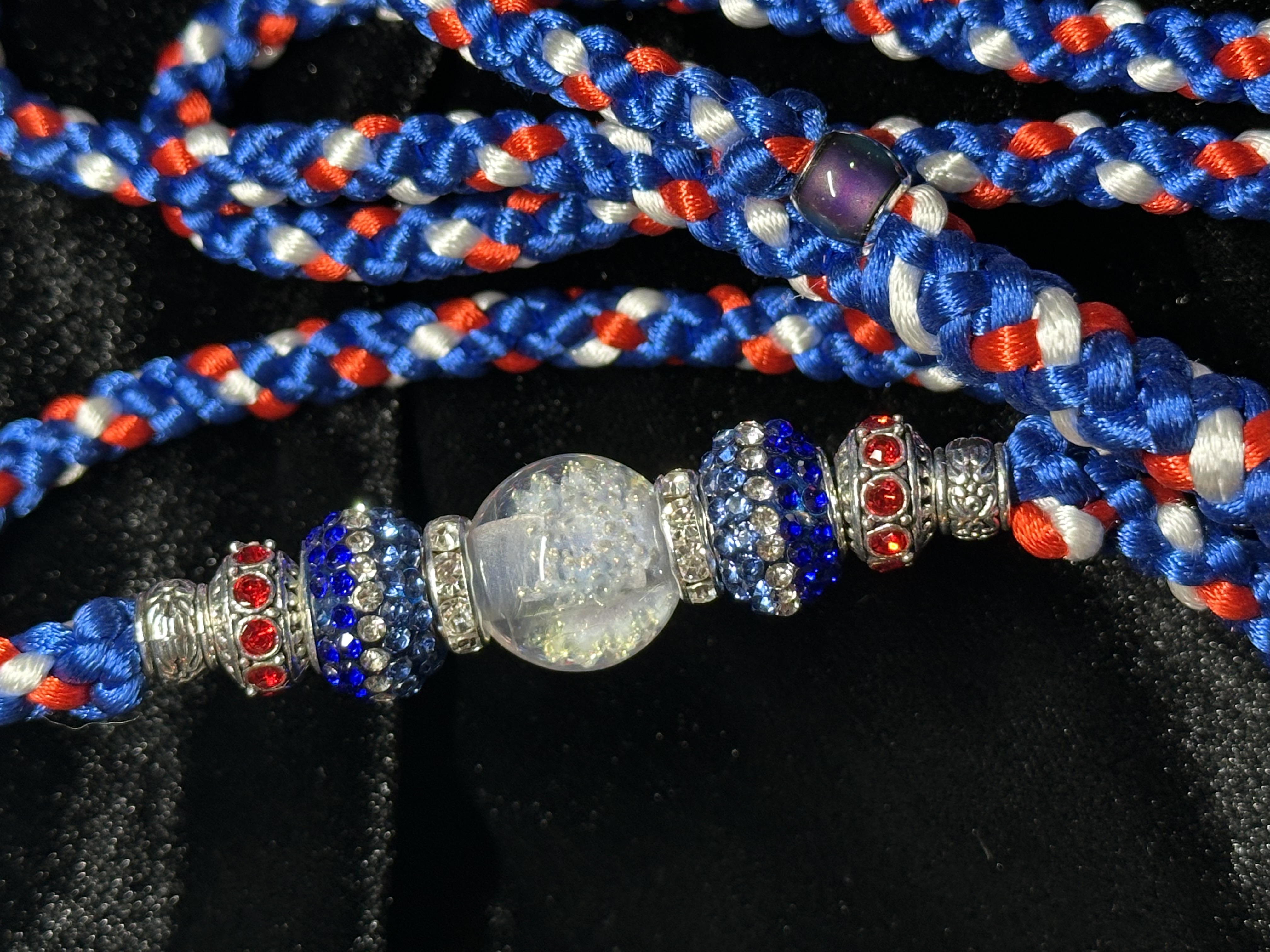 250th Red White and Blue Braided Show Lead With UV Bead Cluster  - 38 Inches