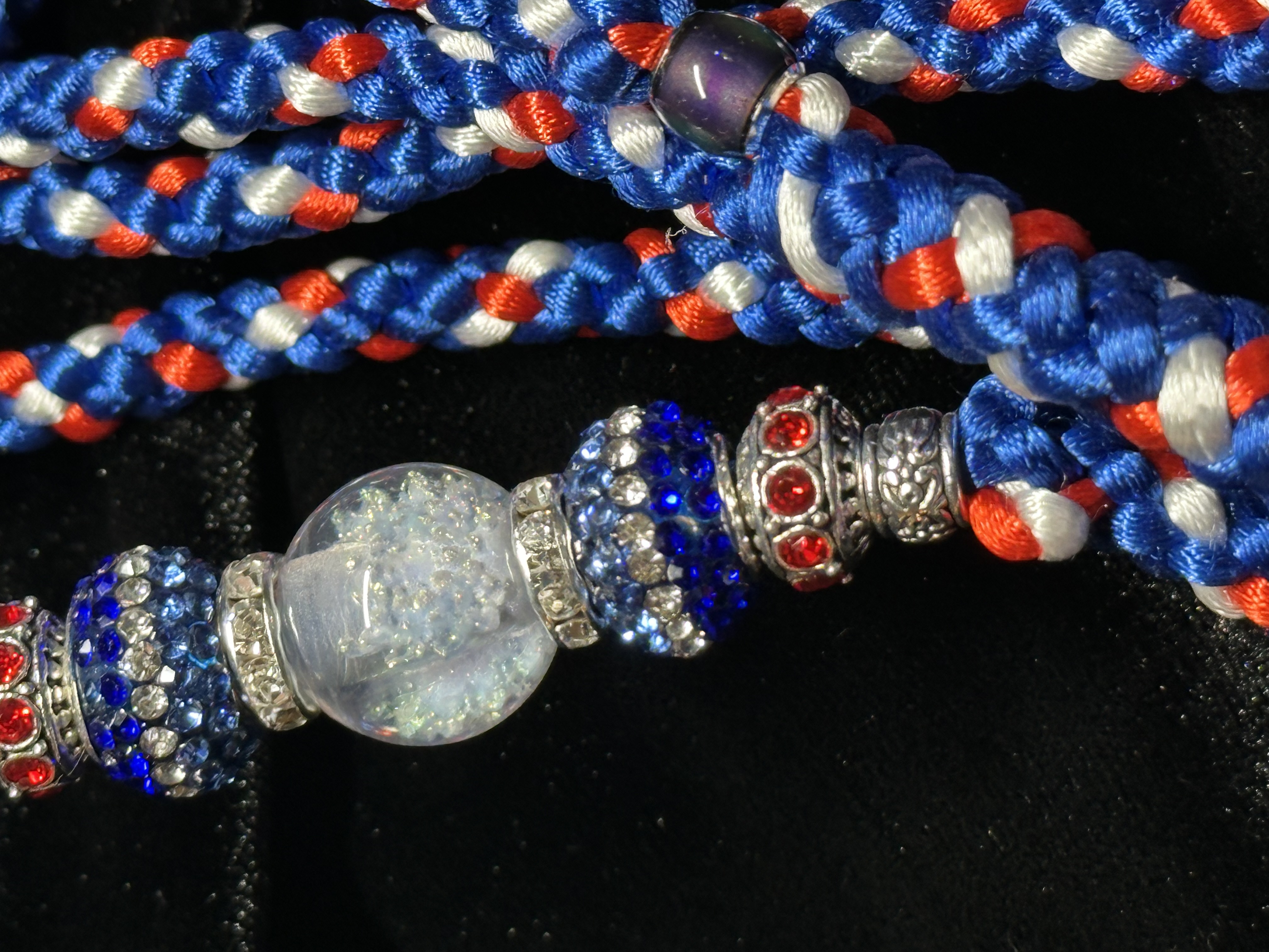 250th Red White and Blue Braided Show Lead With UV Bead Cluster  - 38 Inches
