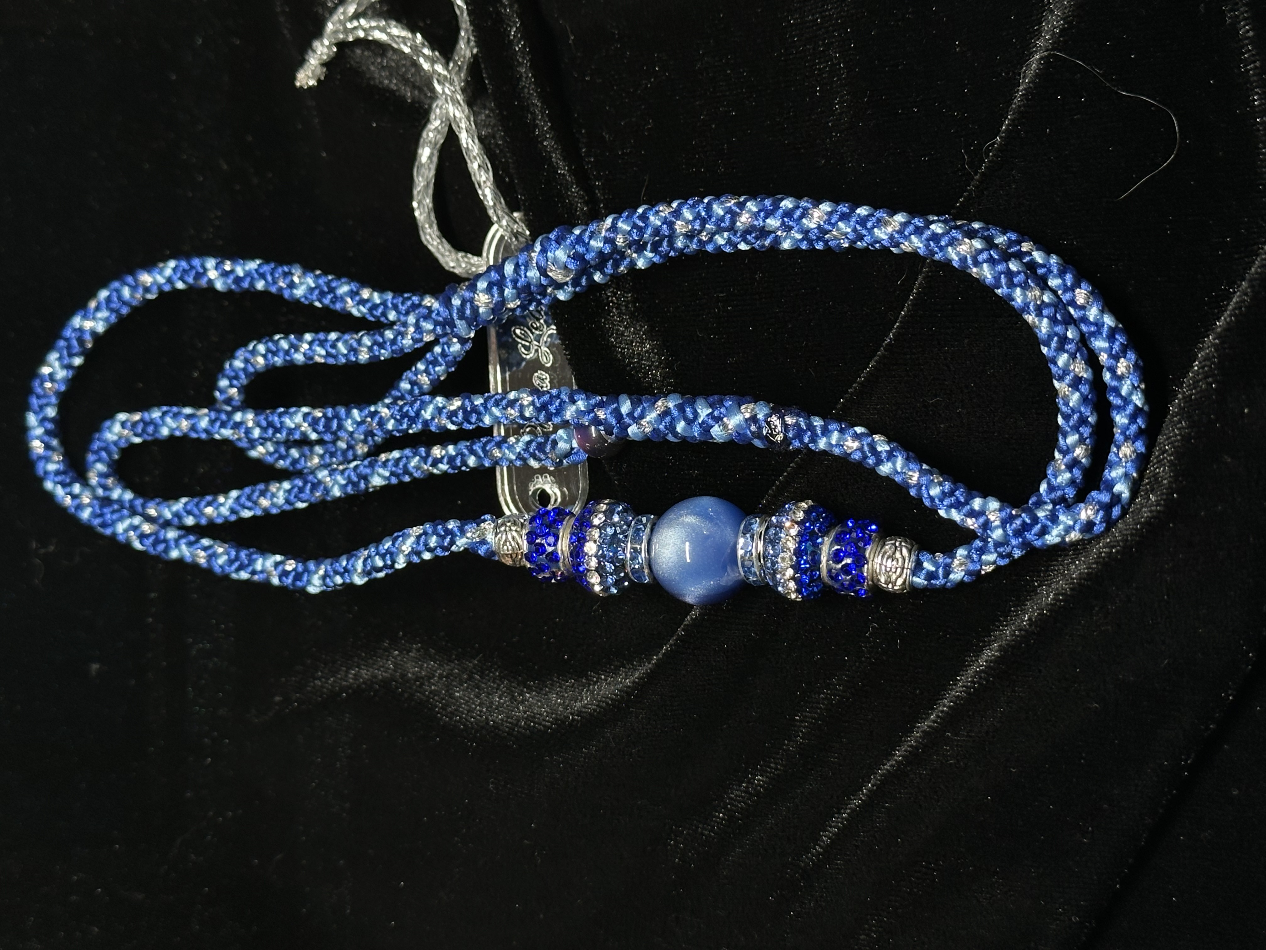 Moonlit Blue Braided Show Lead With Bead Cluster - 31 Inches