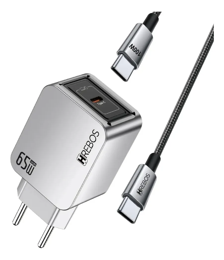 Carregador Turbo Hrebos CRG-388 CC 65w Dual Type-c