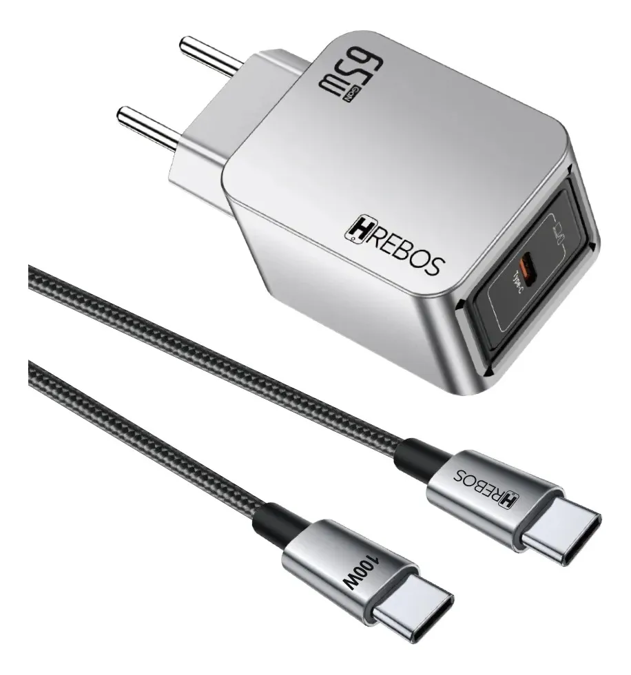 Carregador Turbo Hrebos CRG-388 CC 65w Dual Type-c