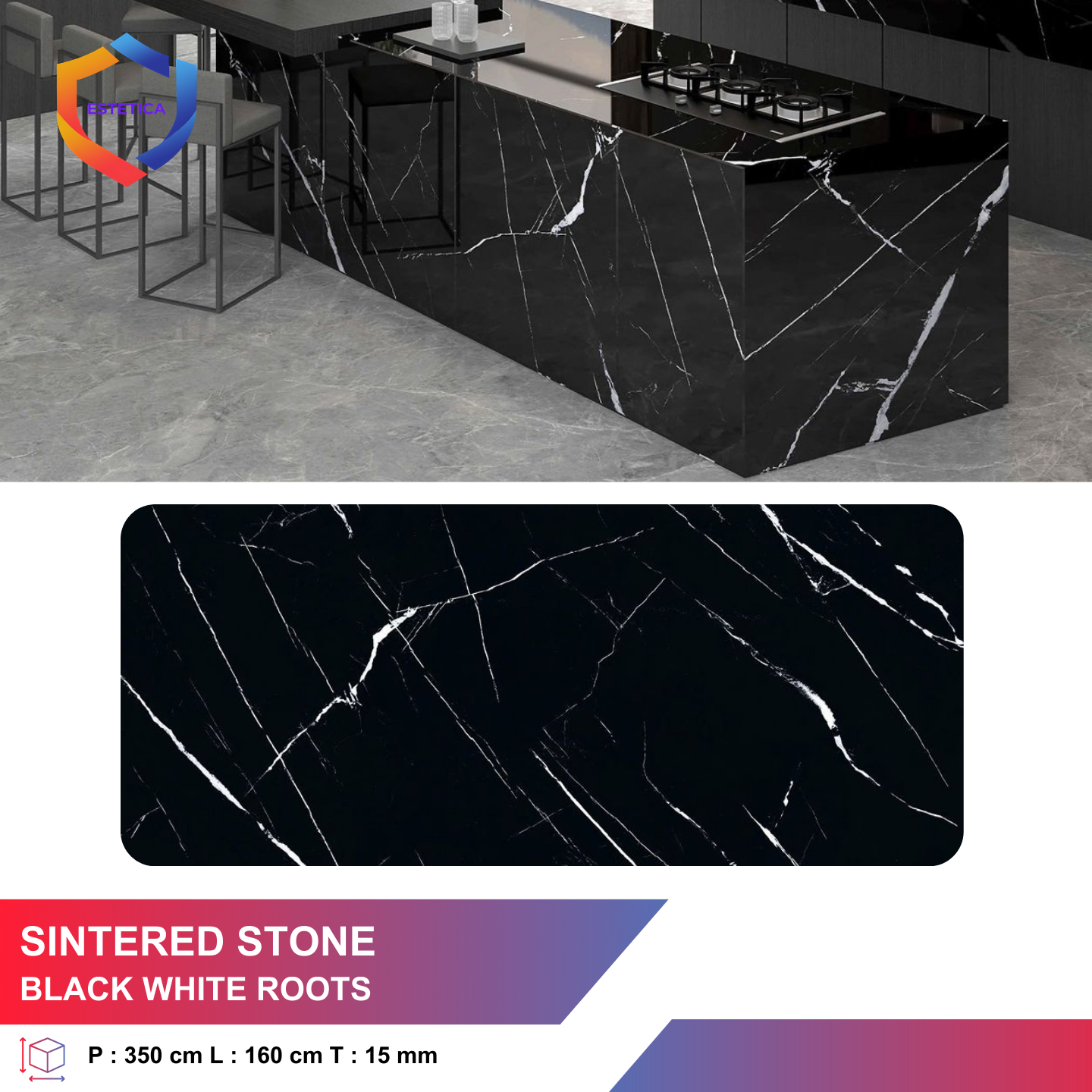Sintered Stone Slab Black White Roots