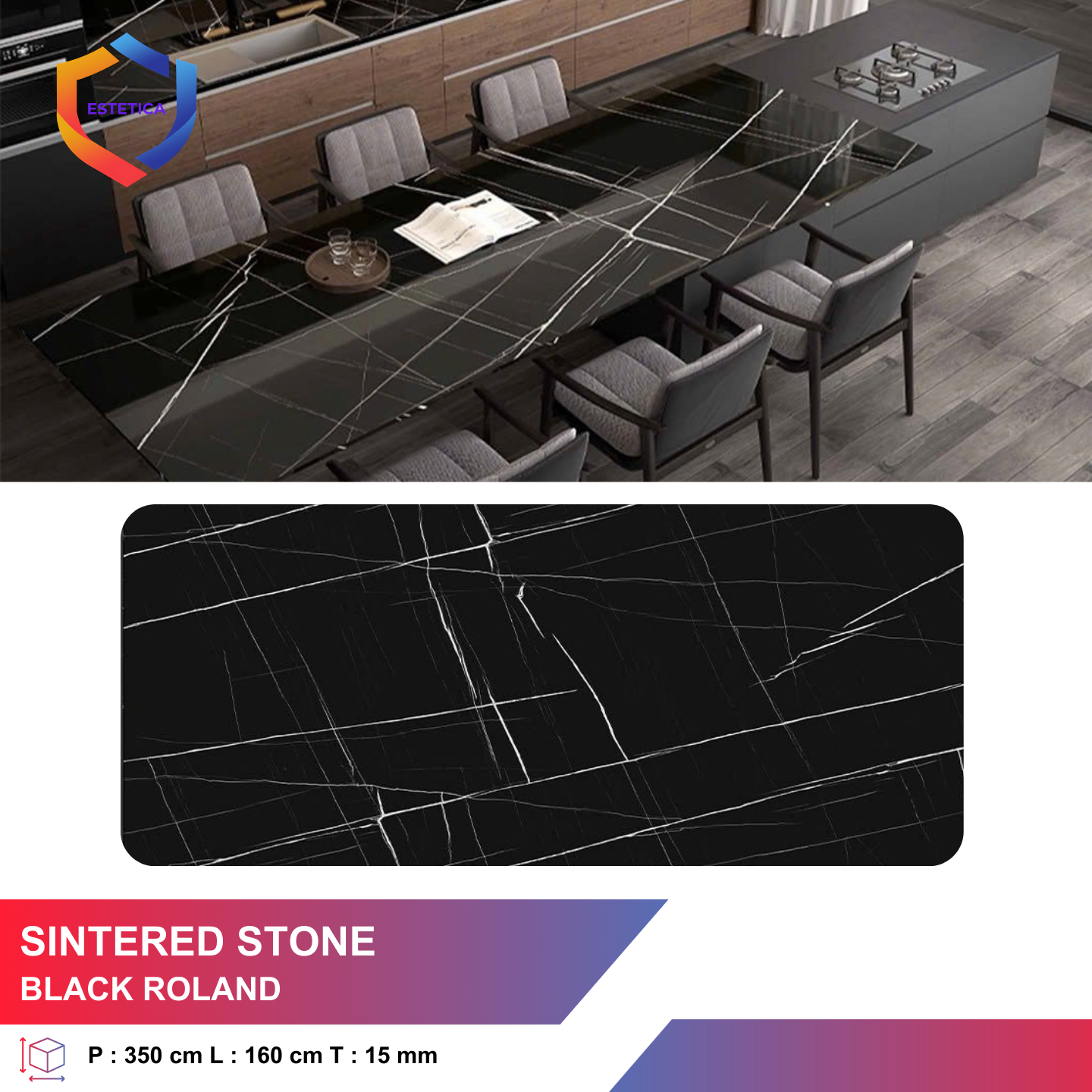 Black Roland Sintered Stone Table Top