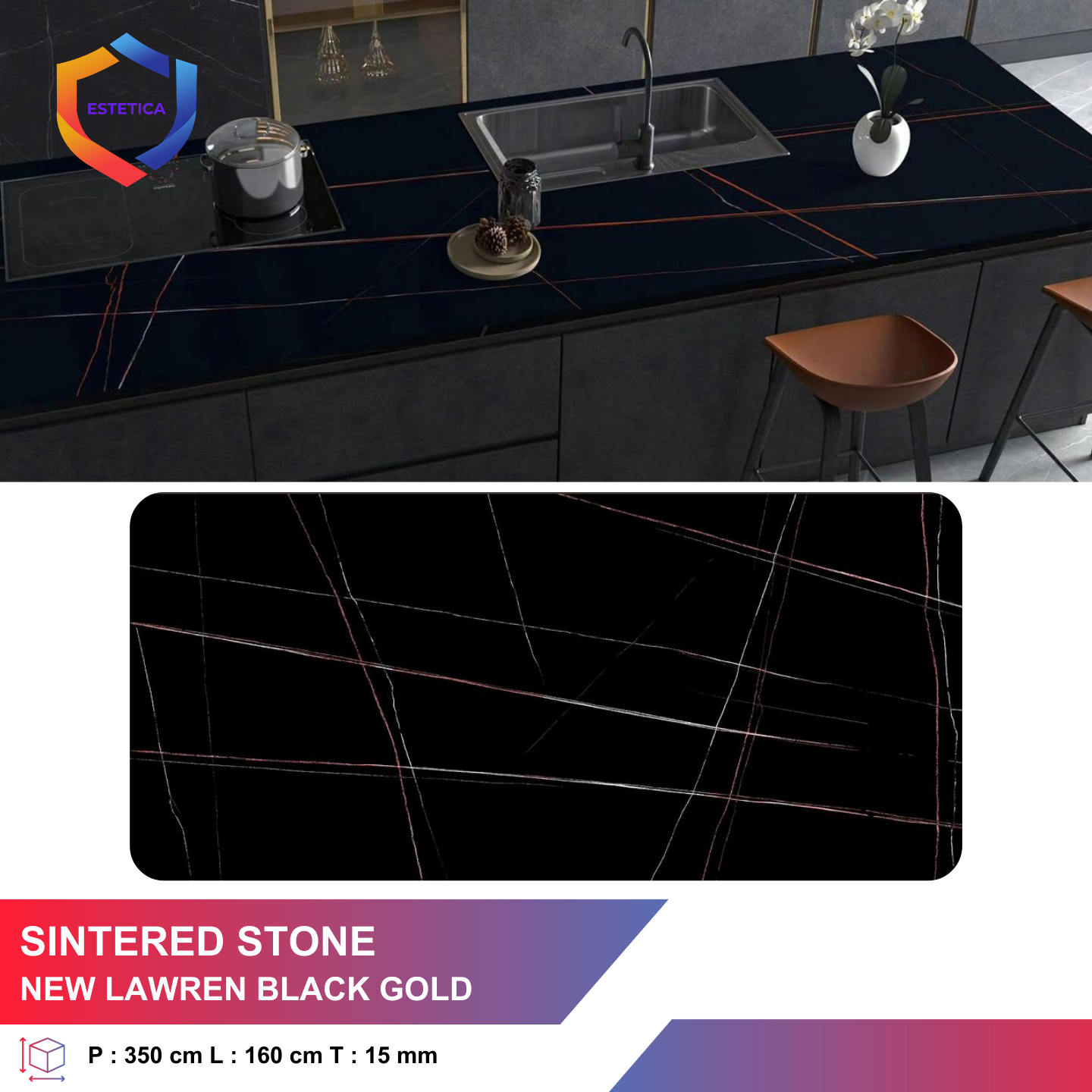 New Lawren Black Gold Sintered Stone Countertop