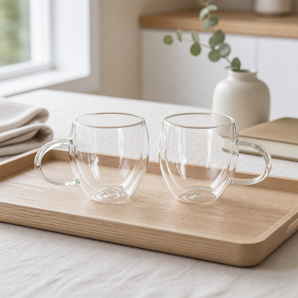 Double Wall Glass Cup with Handle (Set of 2)