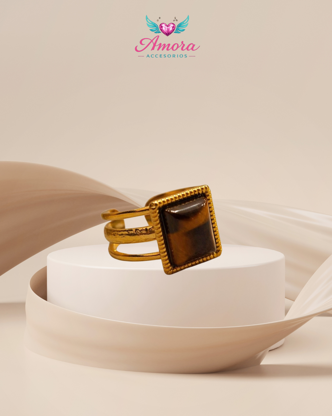 Anillo Dorado con Piedra Café