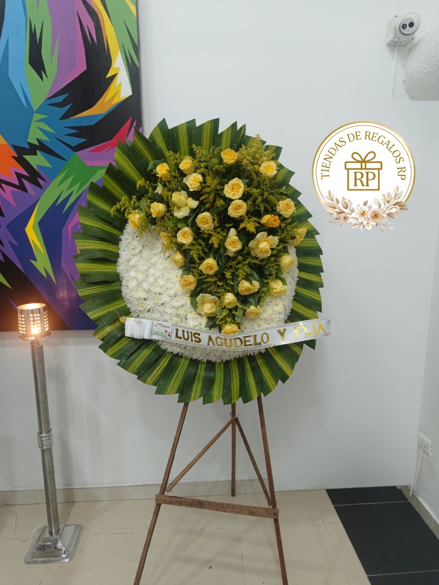 Corona fúnebre de rosas amarillas