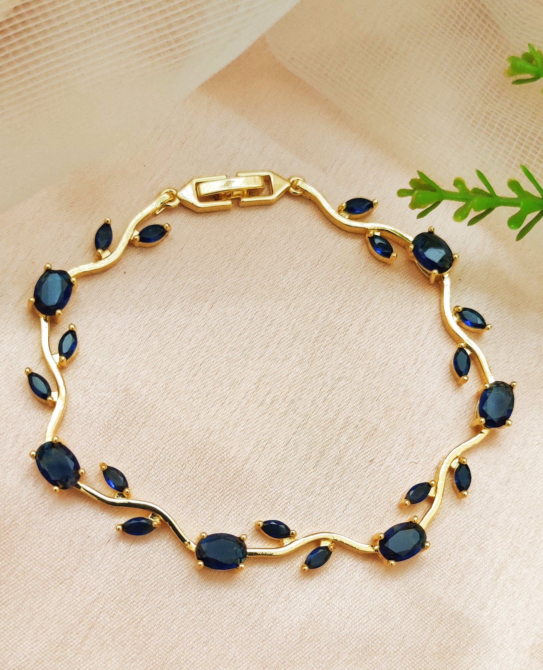 Elegant Blue Tulip Vine Leaf Bracelet