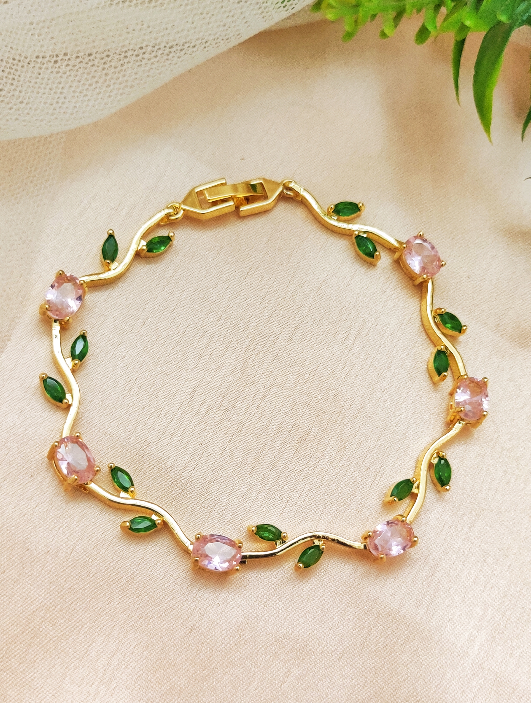 Pink Tulip Vine Gold Bracelet