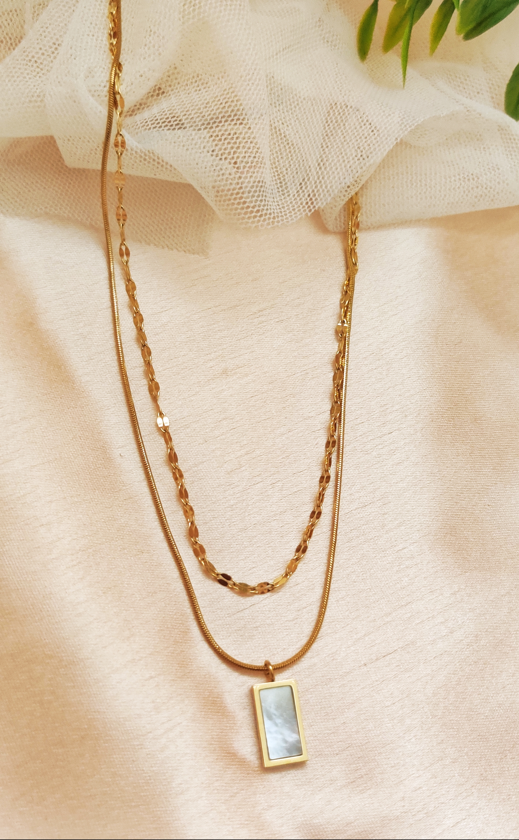 Gold Double Layered Pendant Necklace
