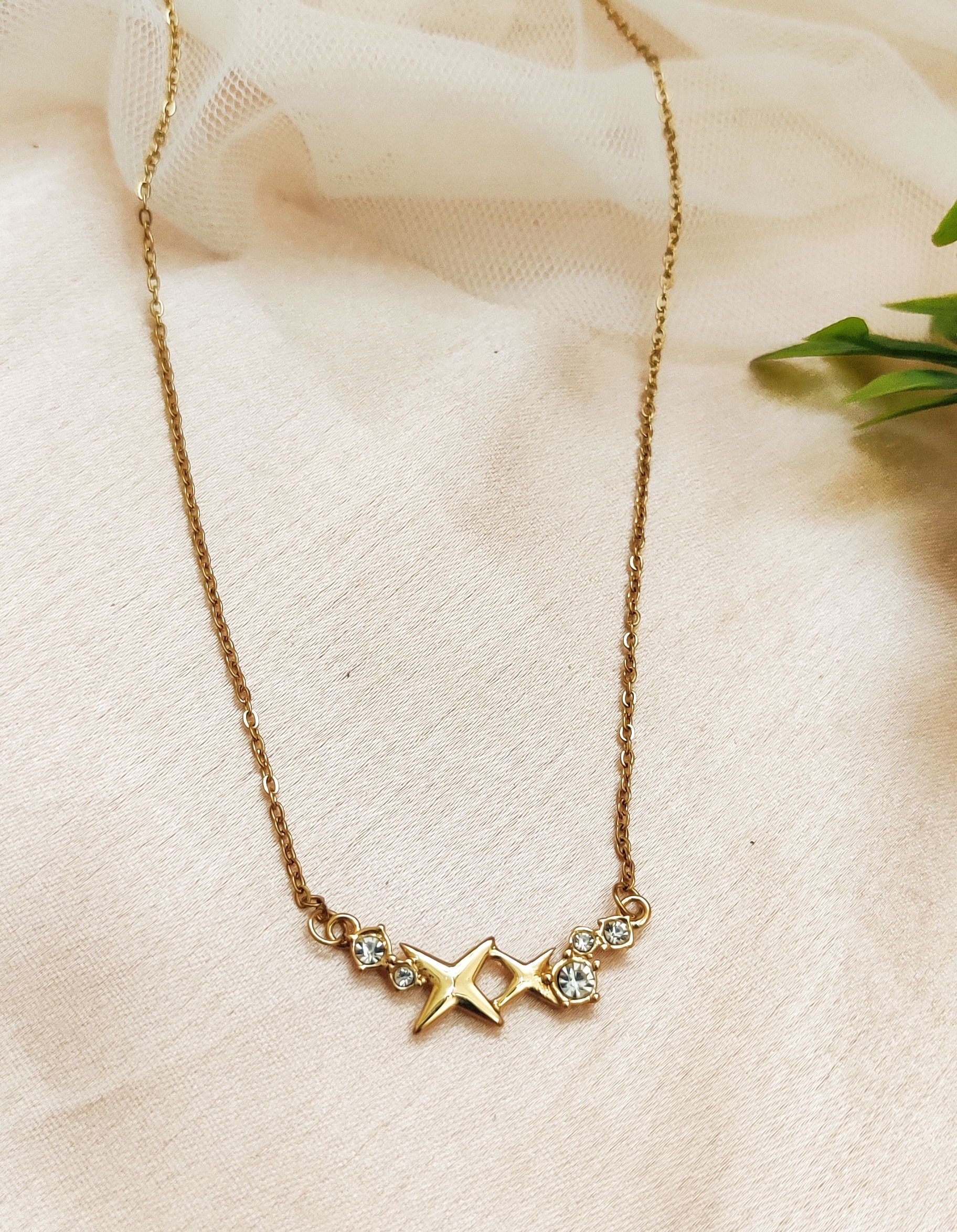 White Star Charm Gold Necklace