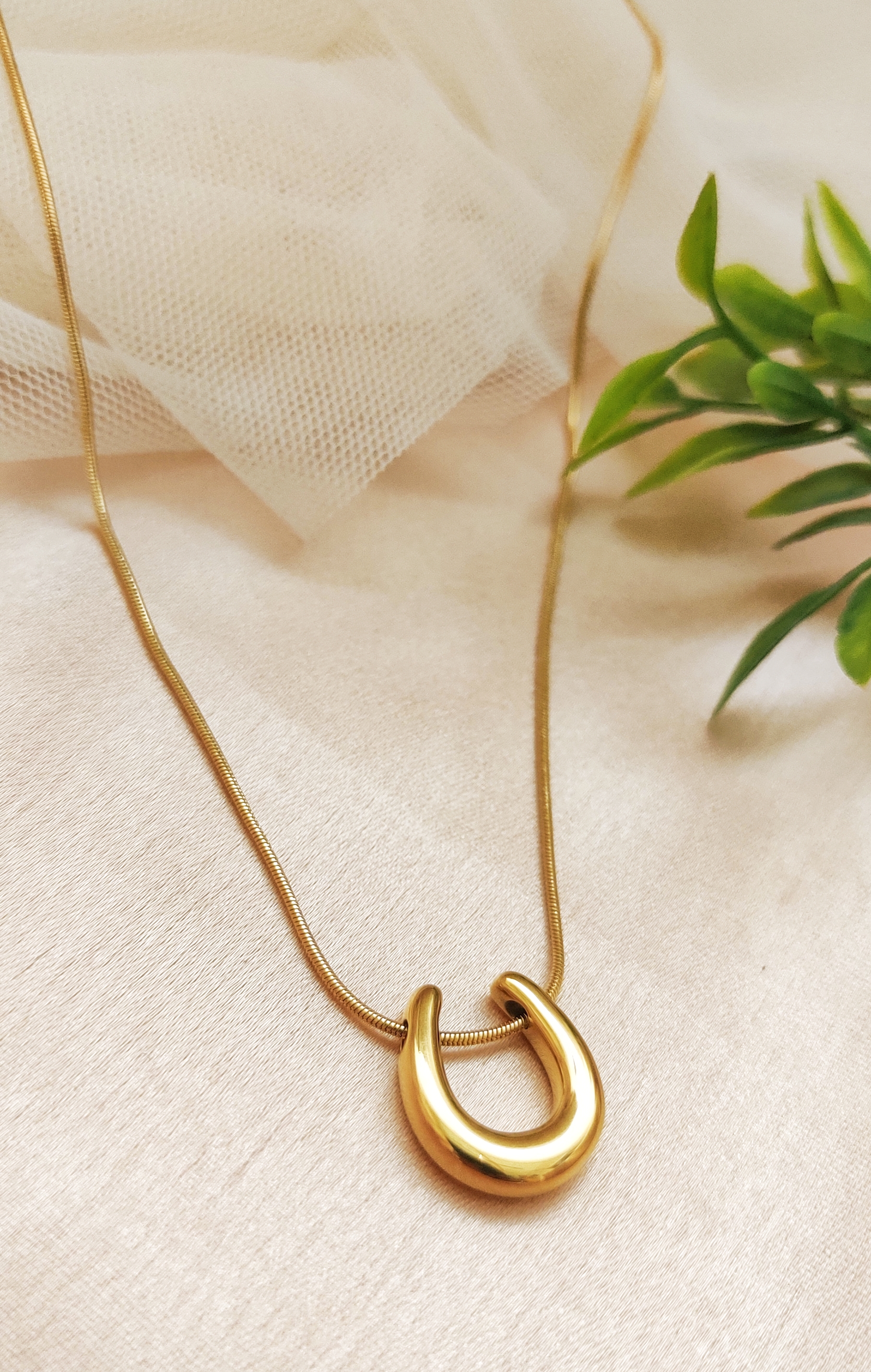 Golden Crescent Pendant Necklace