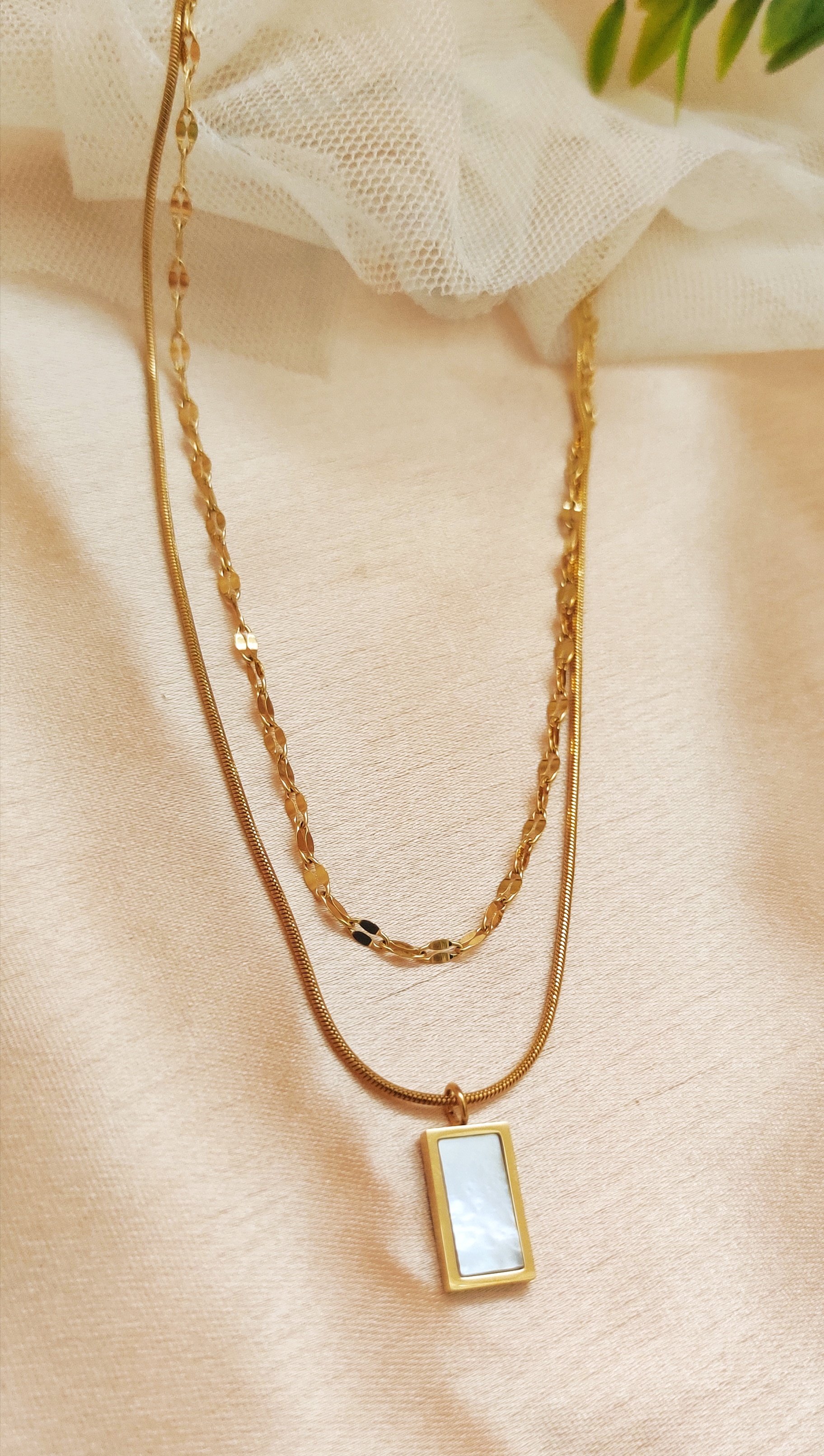 Gold Double Layered Pendant Necklace