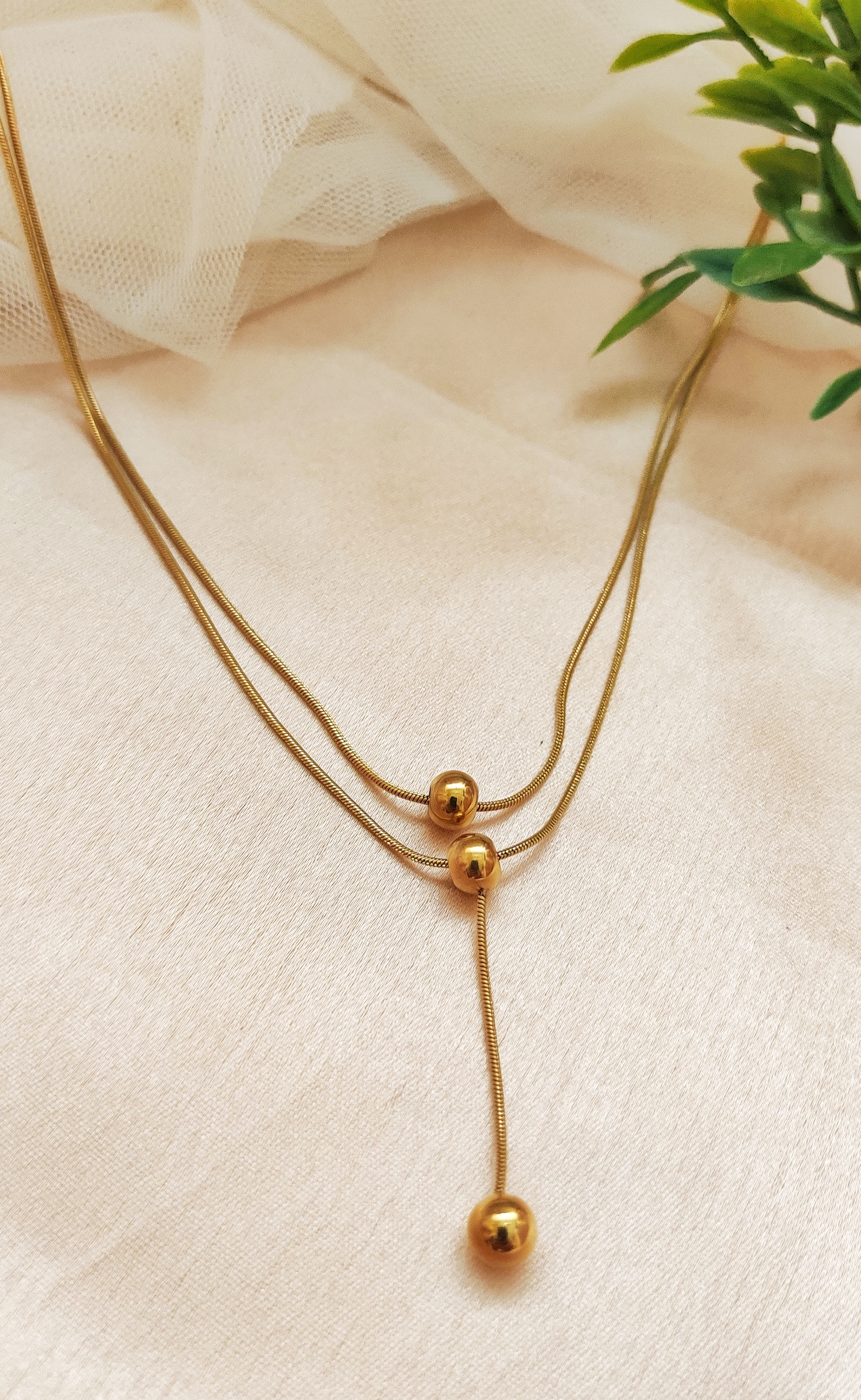 Elegant Gold-Plated Double Layered Beads Necklace
