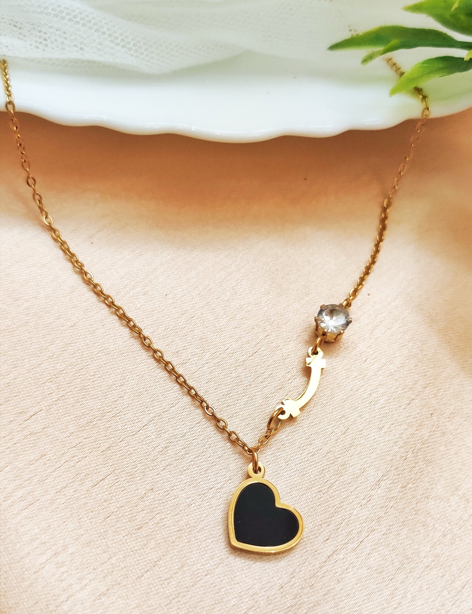 Black Heart Crystal Pendant Necklace