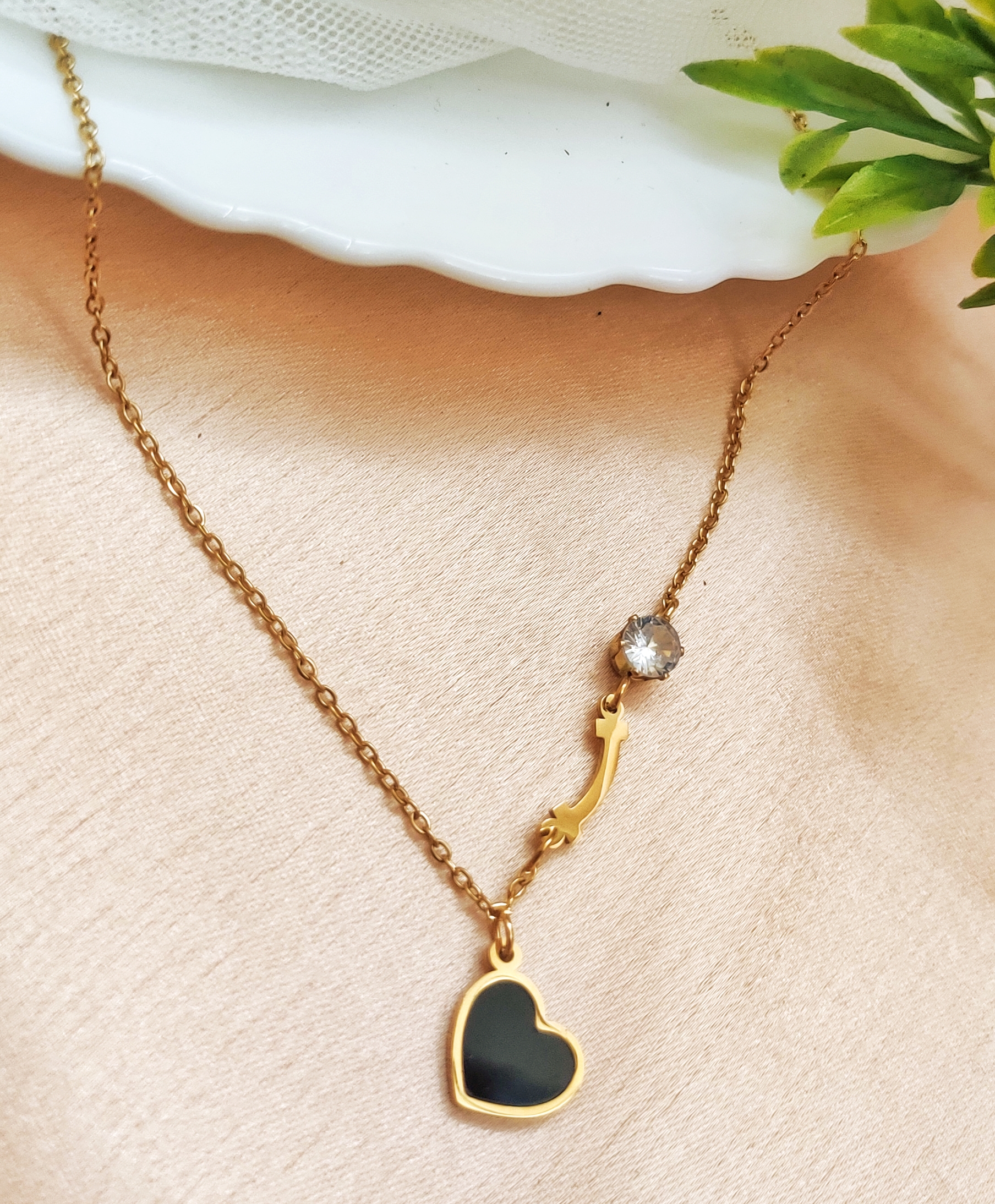 Black Heart Crystal Pendant Necklace