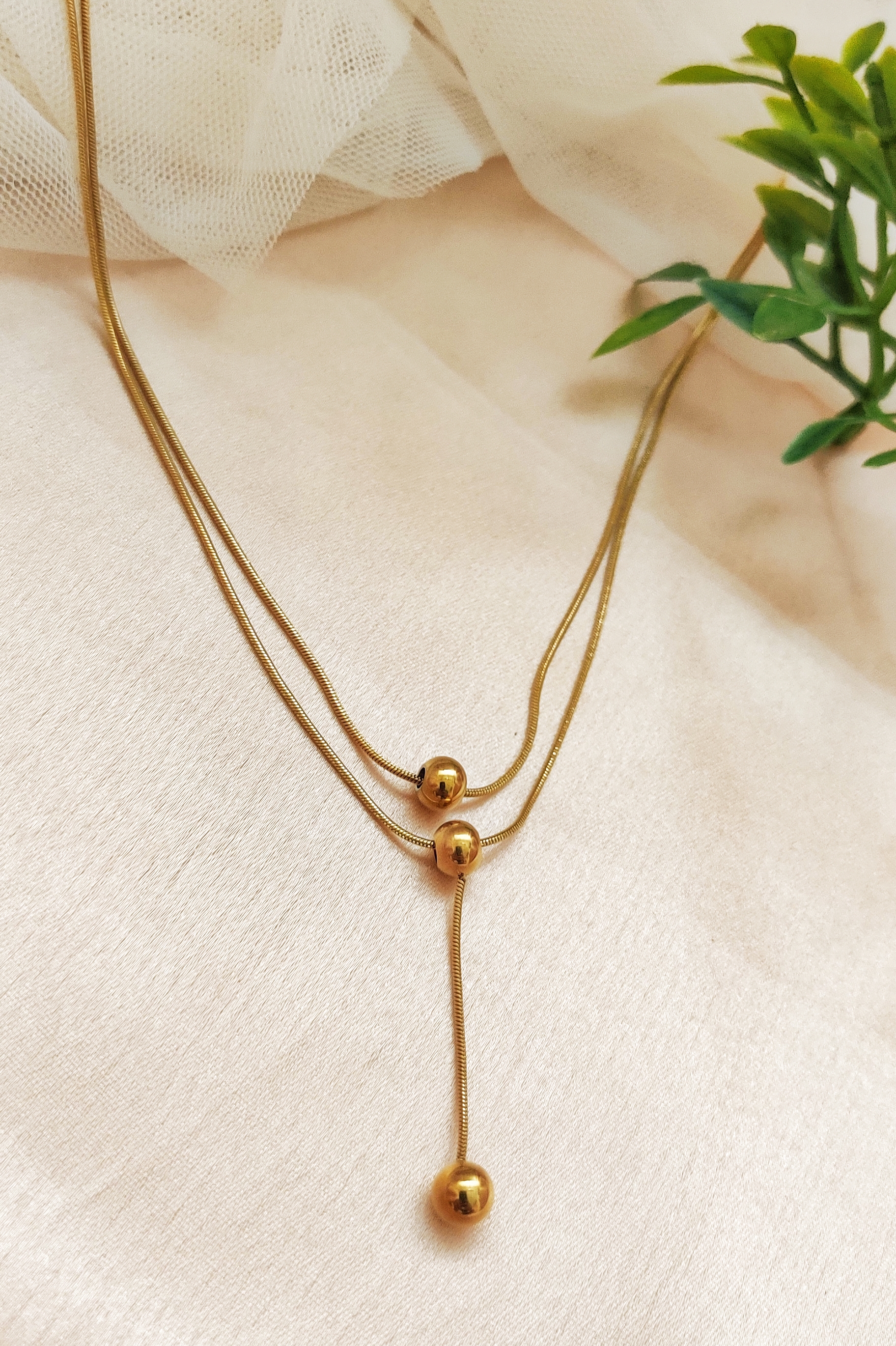 Elegant Gold-Plated Double Layered Beads Necklace