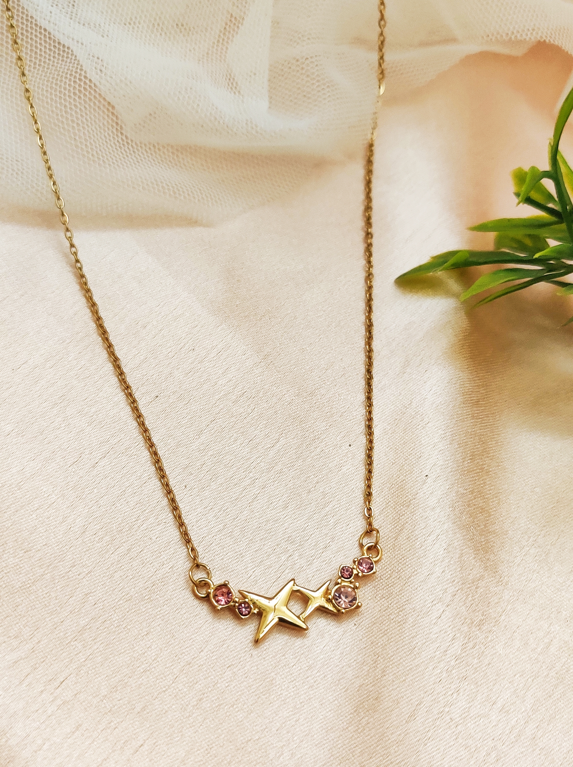 Elegant Pink Star Charm Pendant Necklace
