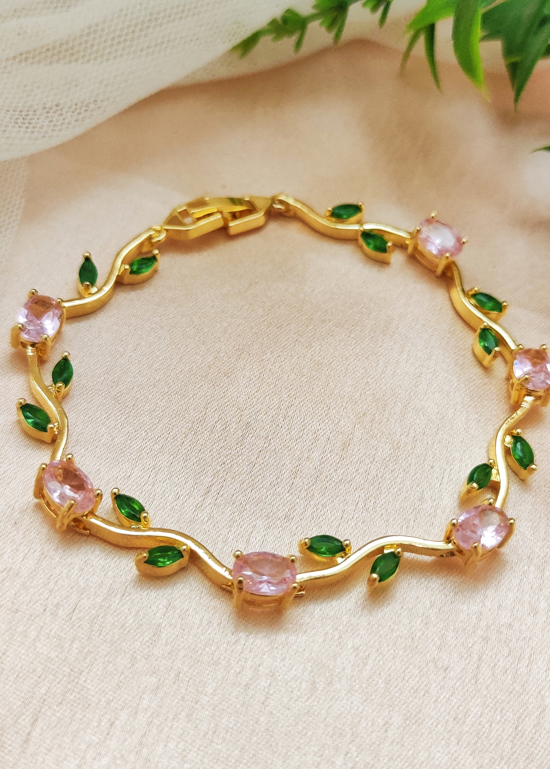 Pink Tulip Vine Gold Bracelet