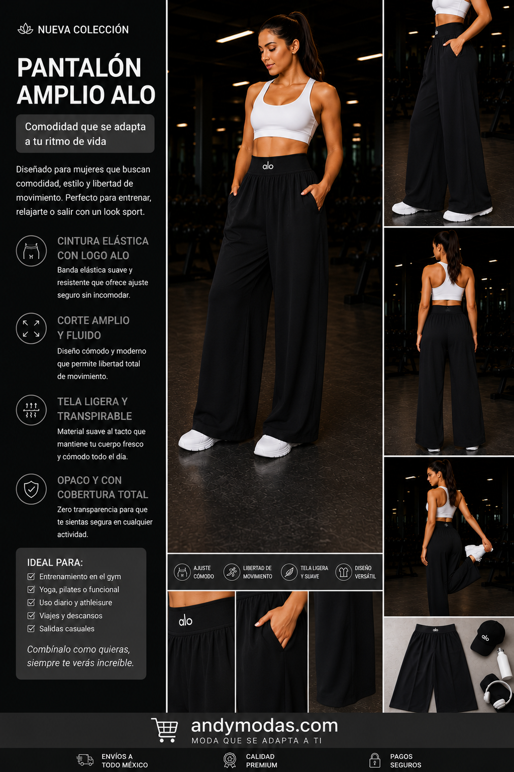 Pantalón deportivo ancho mujer alo