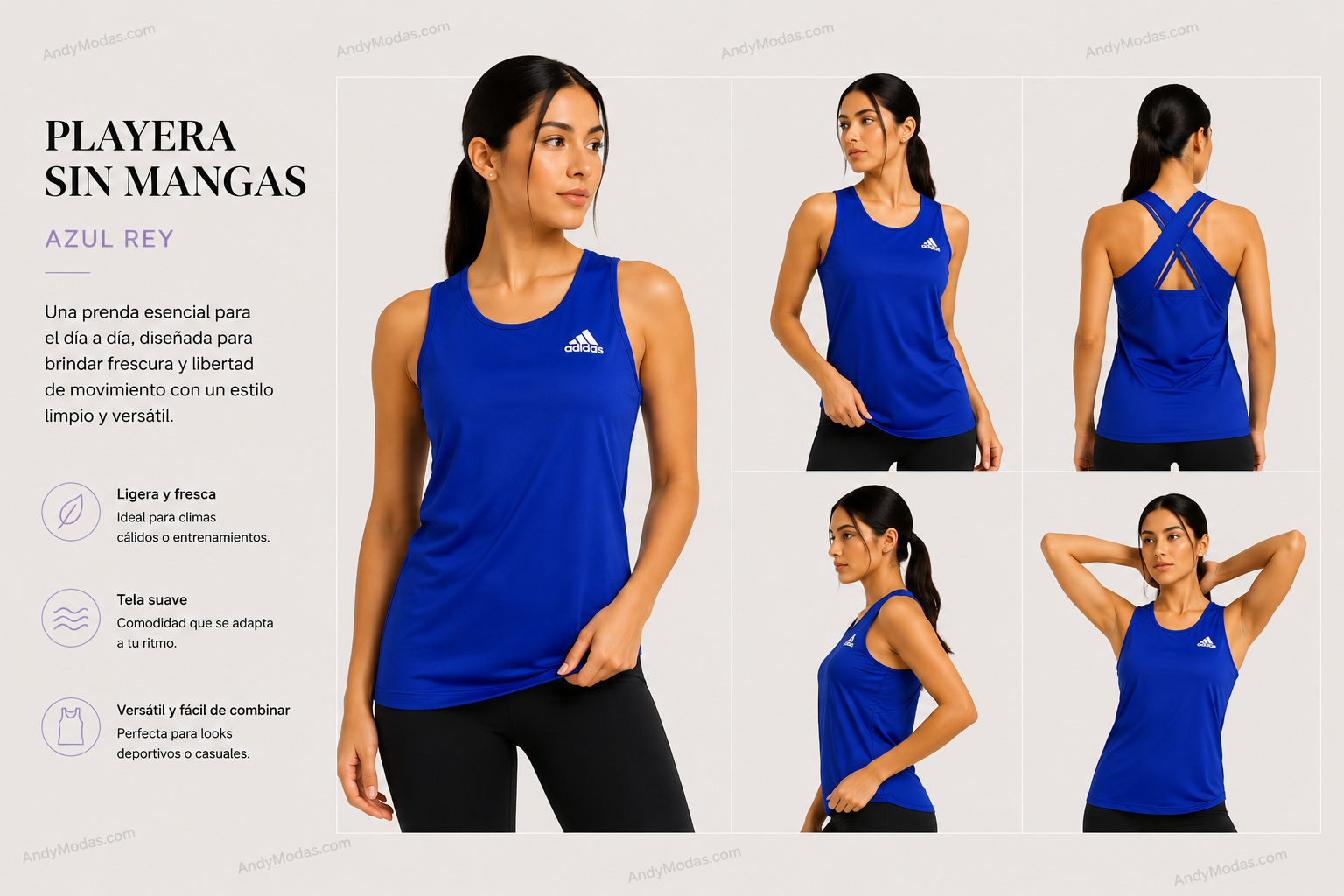 Playera sin mangas azul rey Adidas 