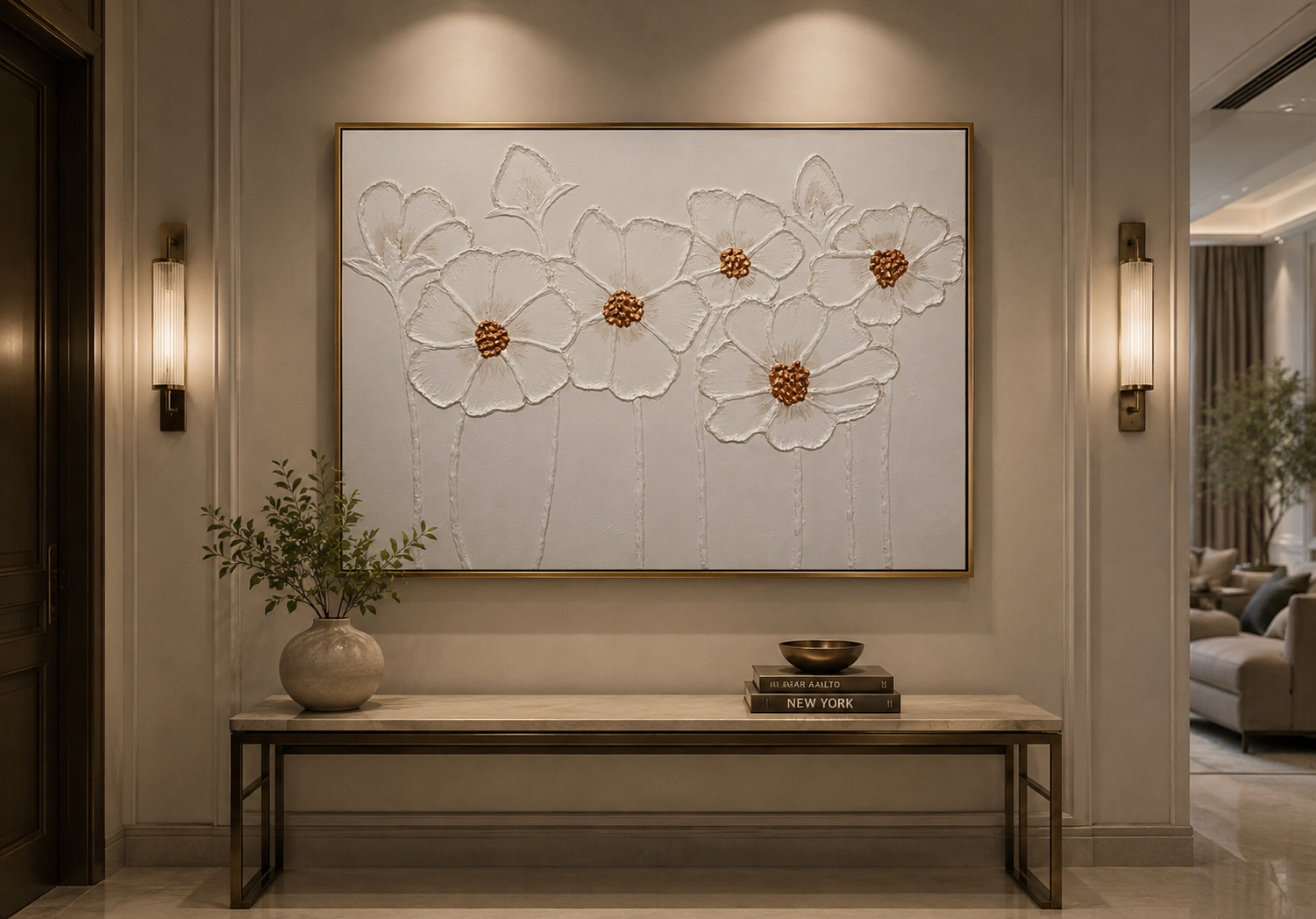 Ivory Blossom Harmony Large Textured Floral Wall Art