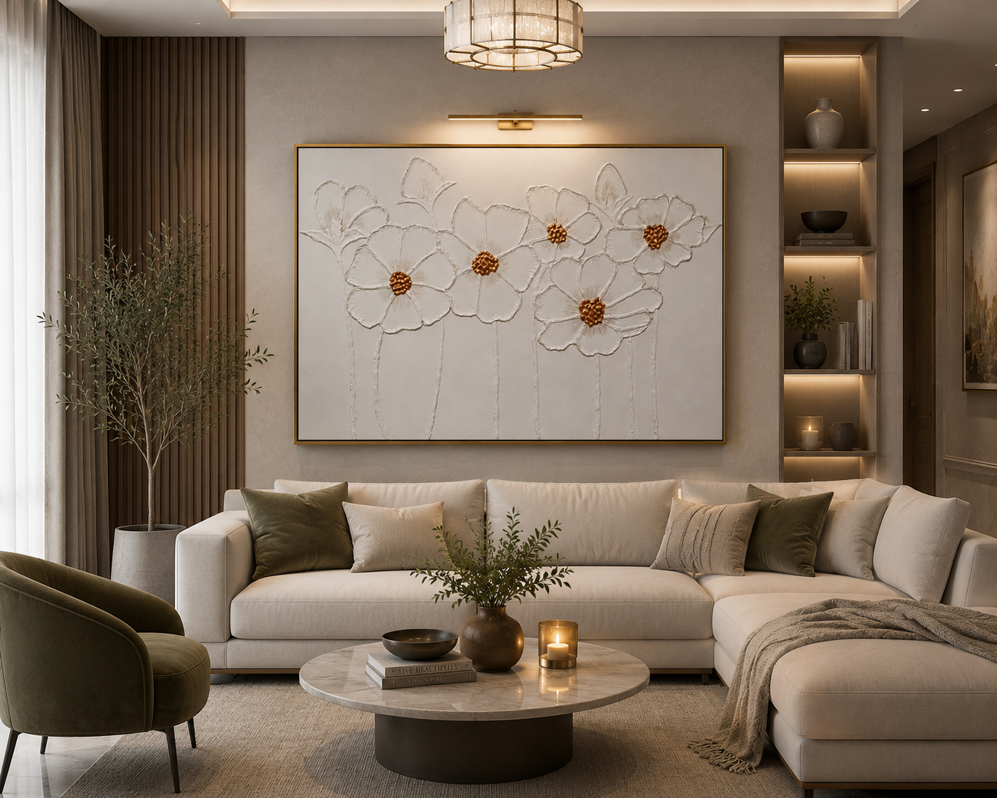 Ivory Blossom Harmony Large Textured Floral Wall Art