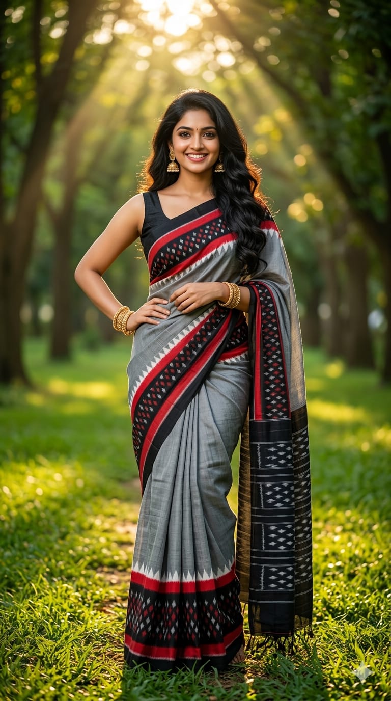 Elegant Grey & Black Cotton Saree