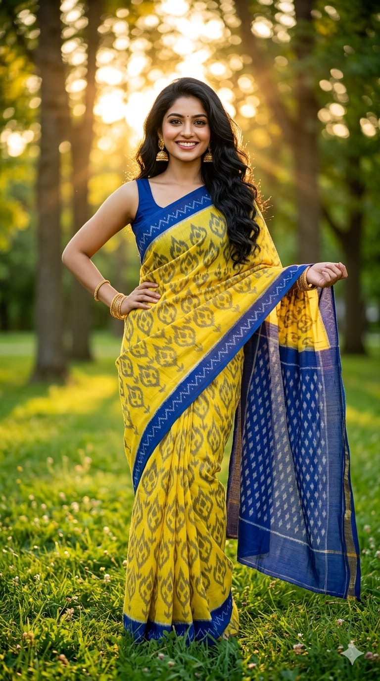 Yellow Printed Cotton Saree
