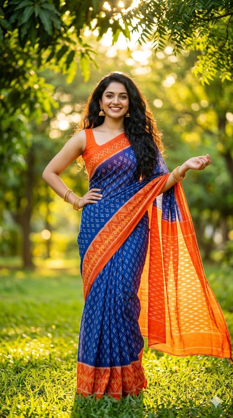 Blue & Orange Traditional Saree