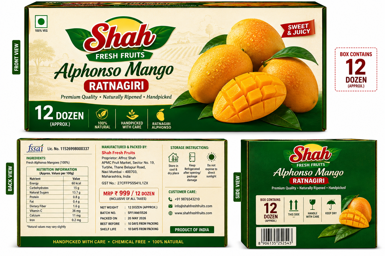 Ratnagiri Alphonso Mango - (6 Pcs - 12 Pcs Dozen)