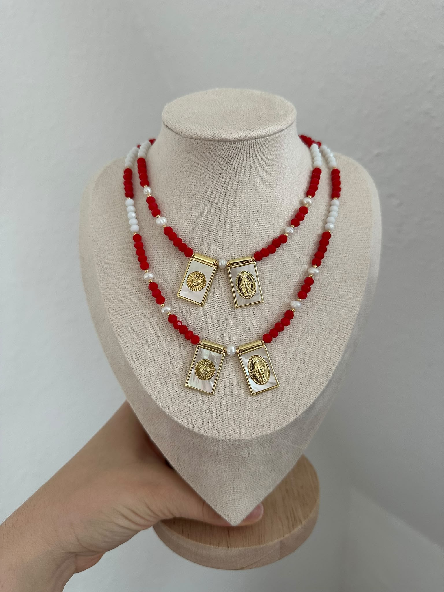 Red & White Scapular Necklace – Nakkar Studio