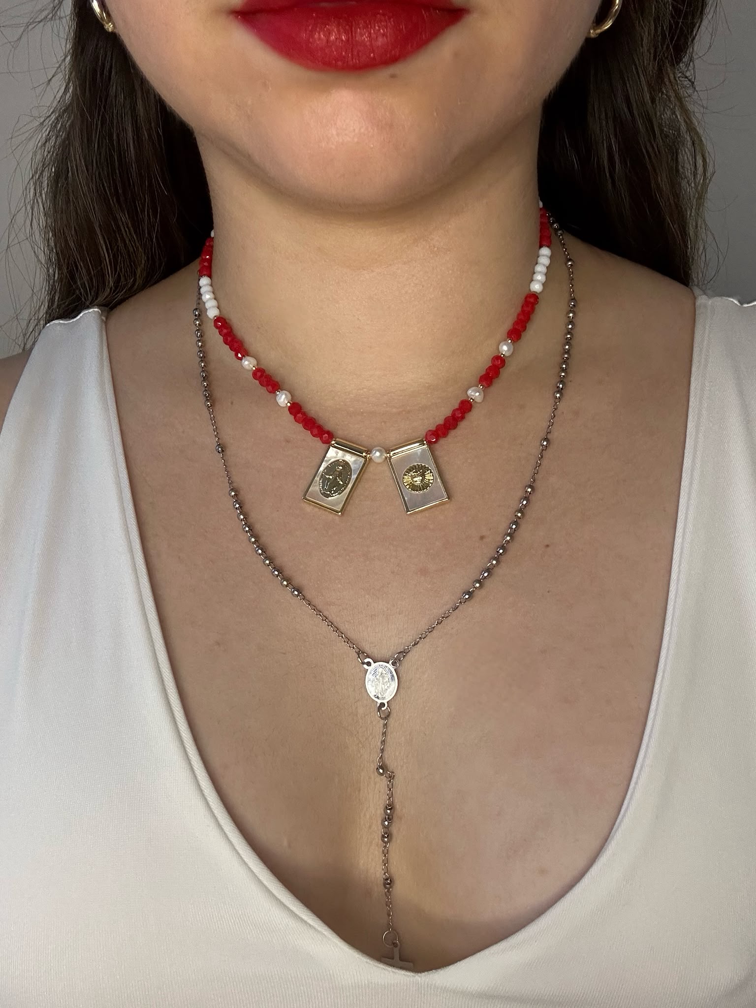 Red & White Scapular Necklace – Nakkar Studio