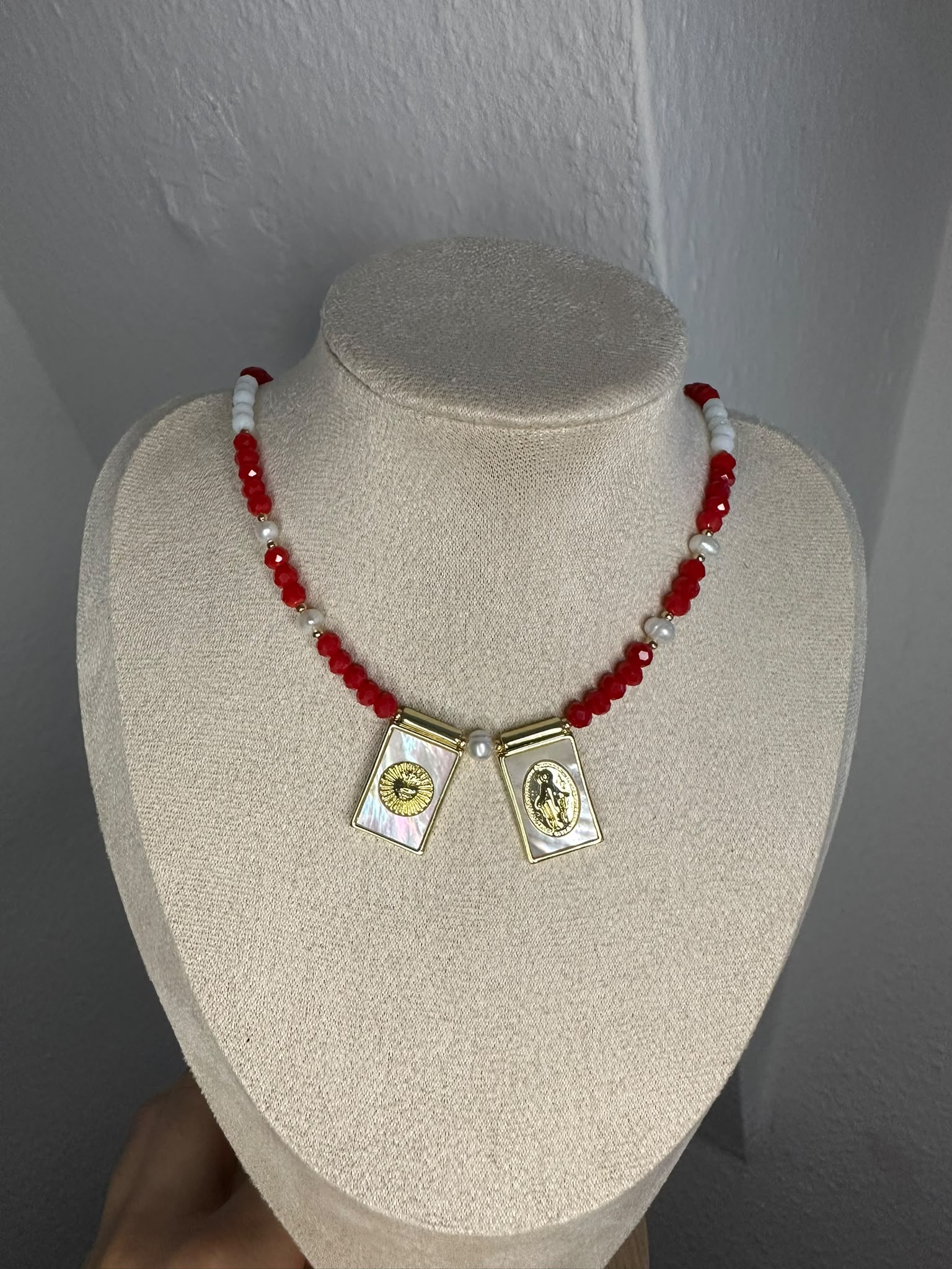 Red & White Scapular Necklace – Nakkar Studio
