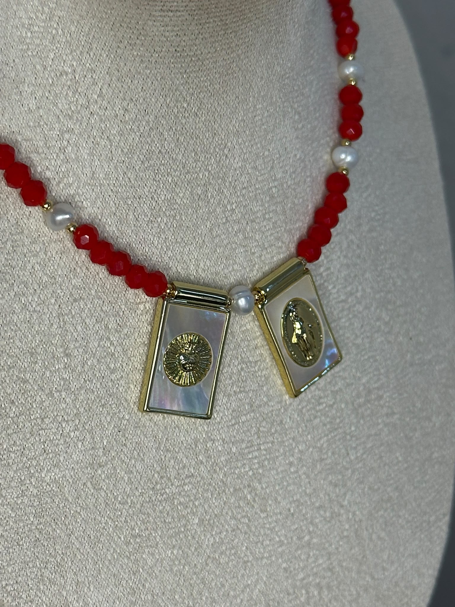 Red & White Scapular Necklace – Nakkar Studio