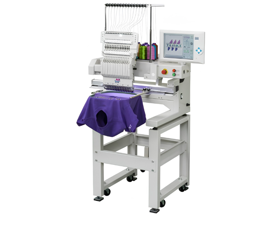 TMEZ-SC El modelo cilíndrico de un cabezal de TAJIMA con inteligencia artificial i-TM. Una innovadora máquina de bordar con ajuste inteligente de la tensión del hilo.
