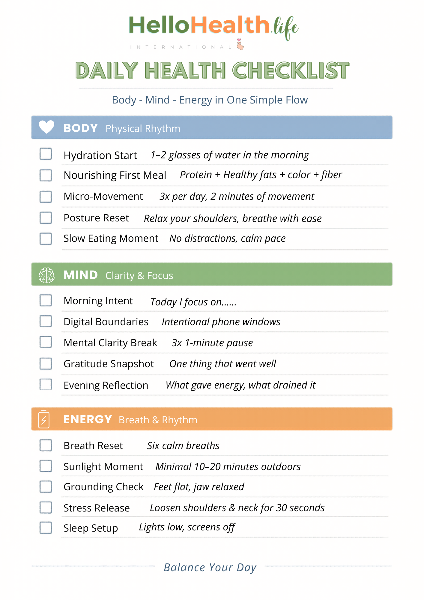 Daily Health Checklist (digital)
