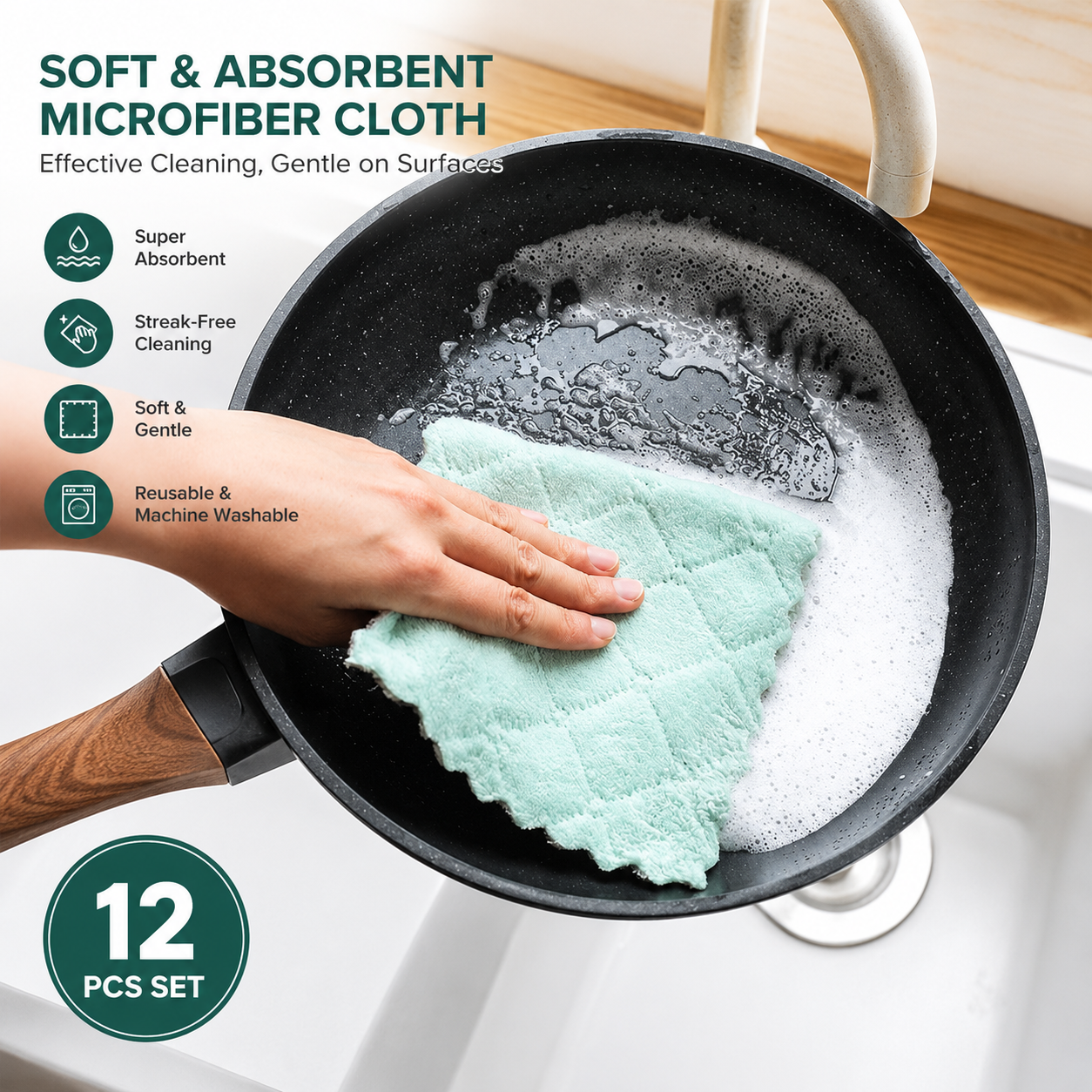 12-Piece Premium Microfiber Cleaning Cloth Set – Soft Reusable Towels for Kitchen, Glass & Household Cleaning