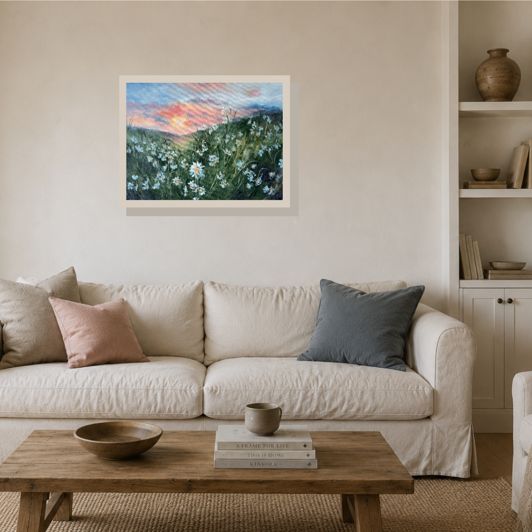 Sunset Daisy Meadow Painting