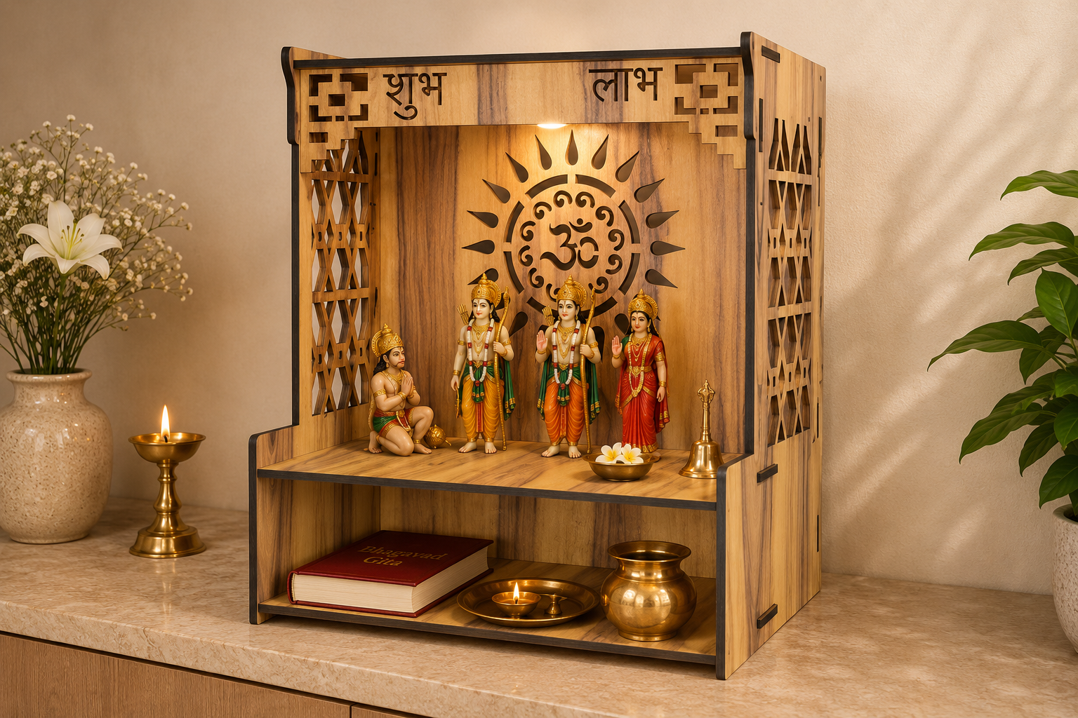 ISHLIV Aashray - Wooden Pooja Mandir