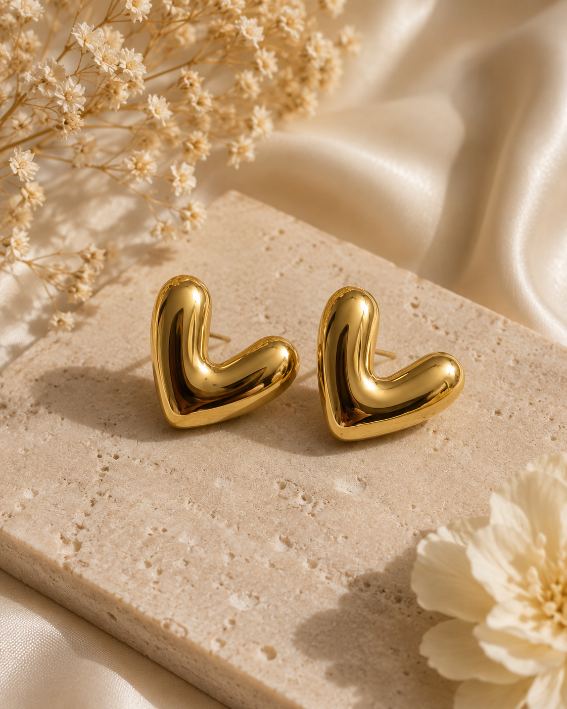 Hollow Gold Heart Stud Earrings