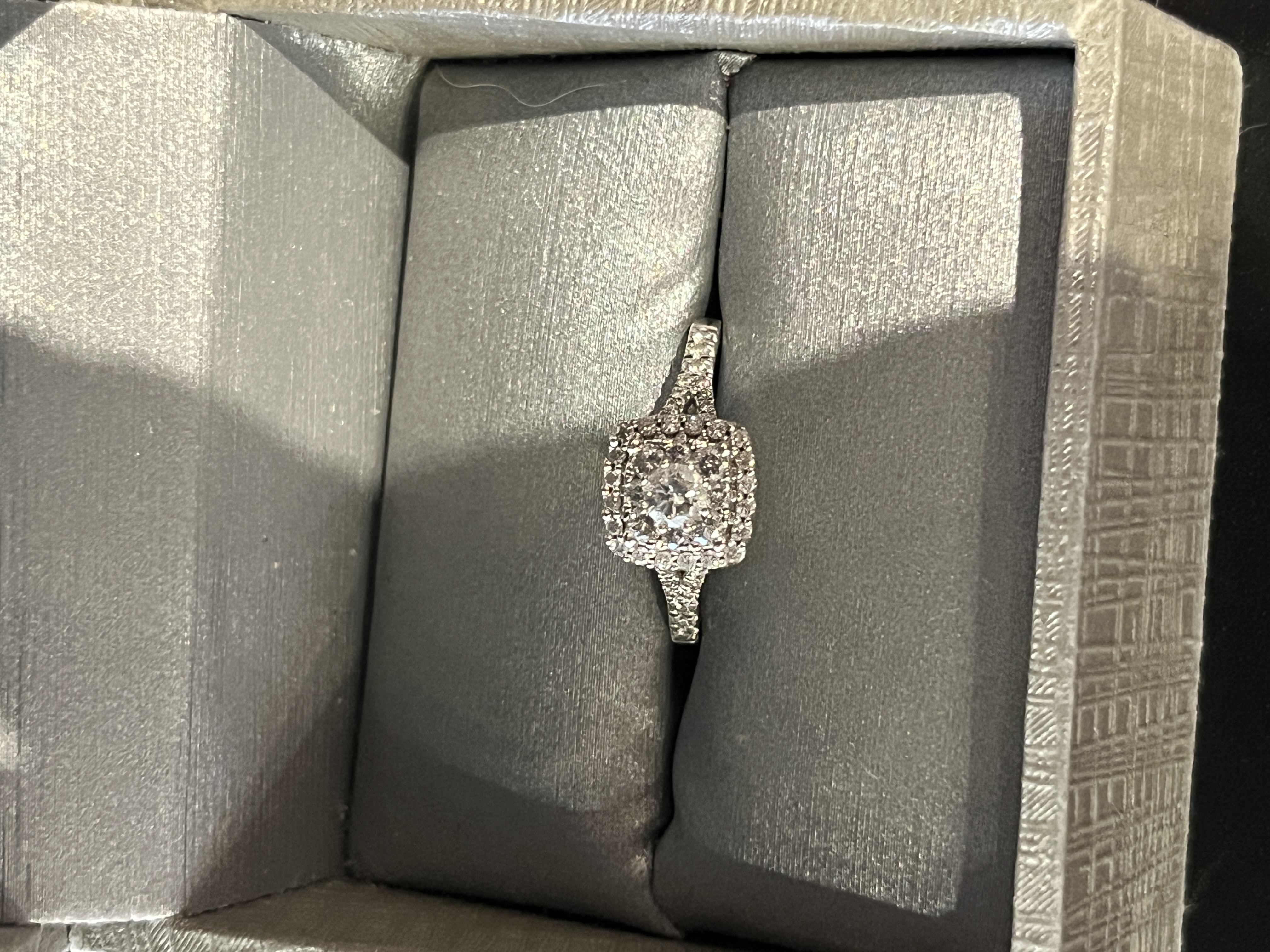 14 karat White Gold Engagement Ring with Round Brilliant Diamond Center Stone and 50 Round Brilliant Accent Diamonds